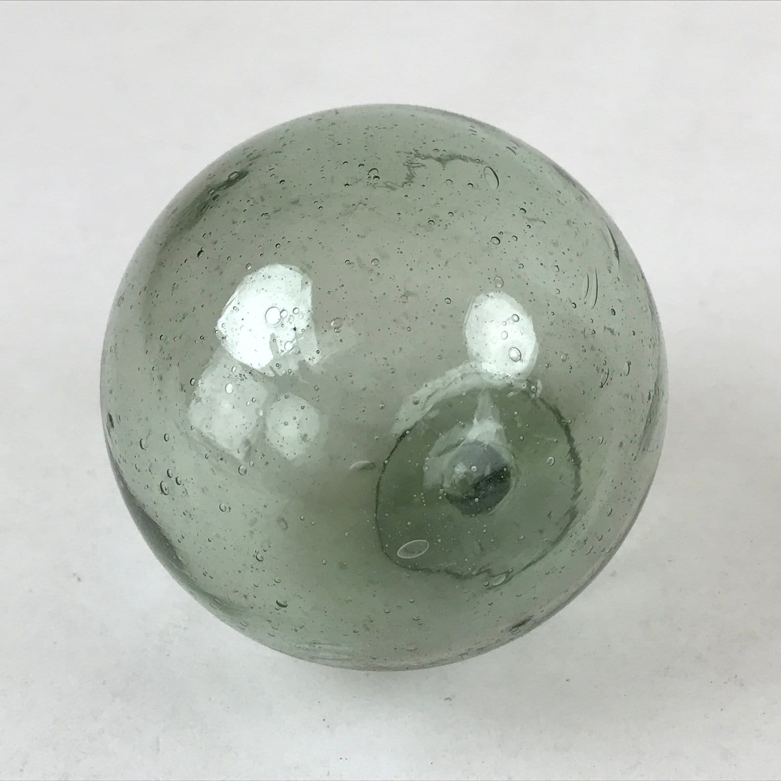 Japanese Glass Fishing Float Ukidama Buoy Ball Vtg Bindama Clear Green GF10