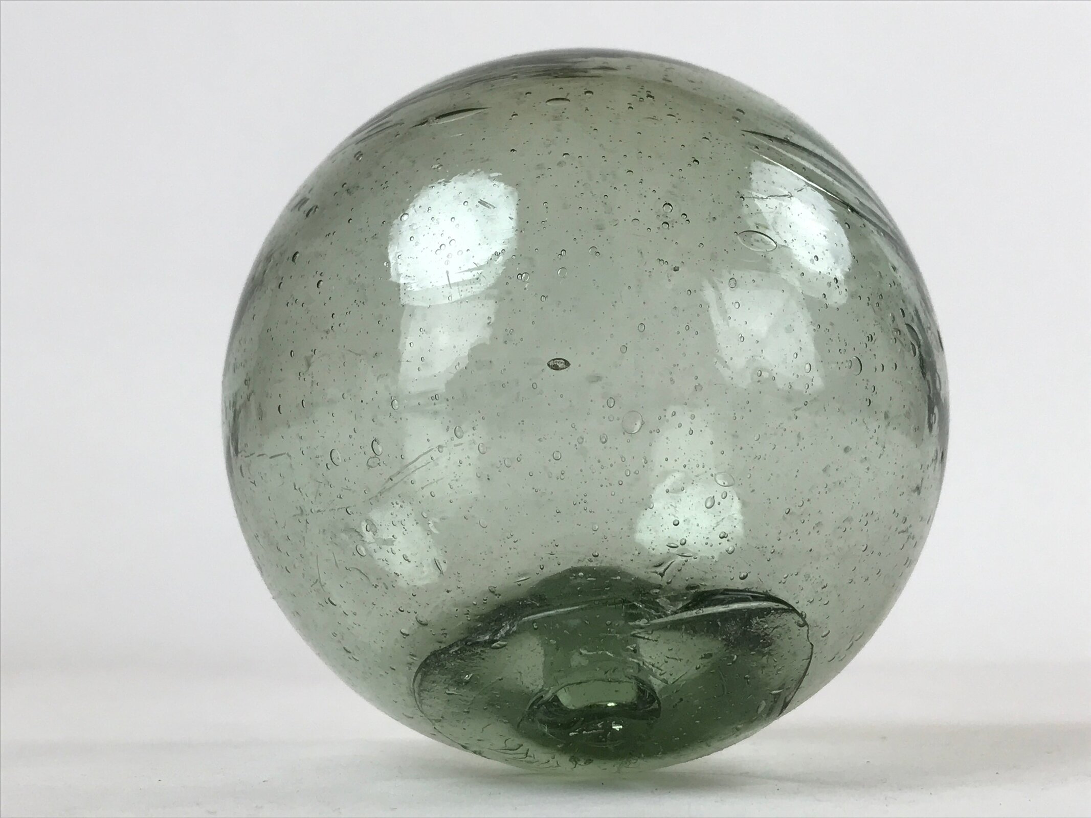 Japanese Glass Fishing Float Ukidama Buoy Ball Vtg Bindama Clear Green GF10