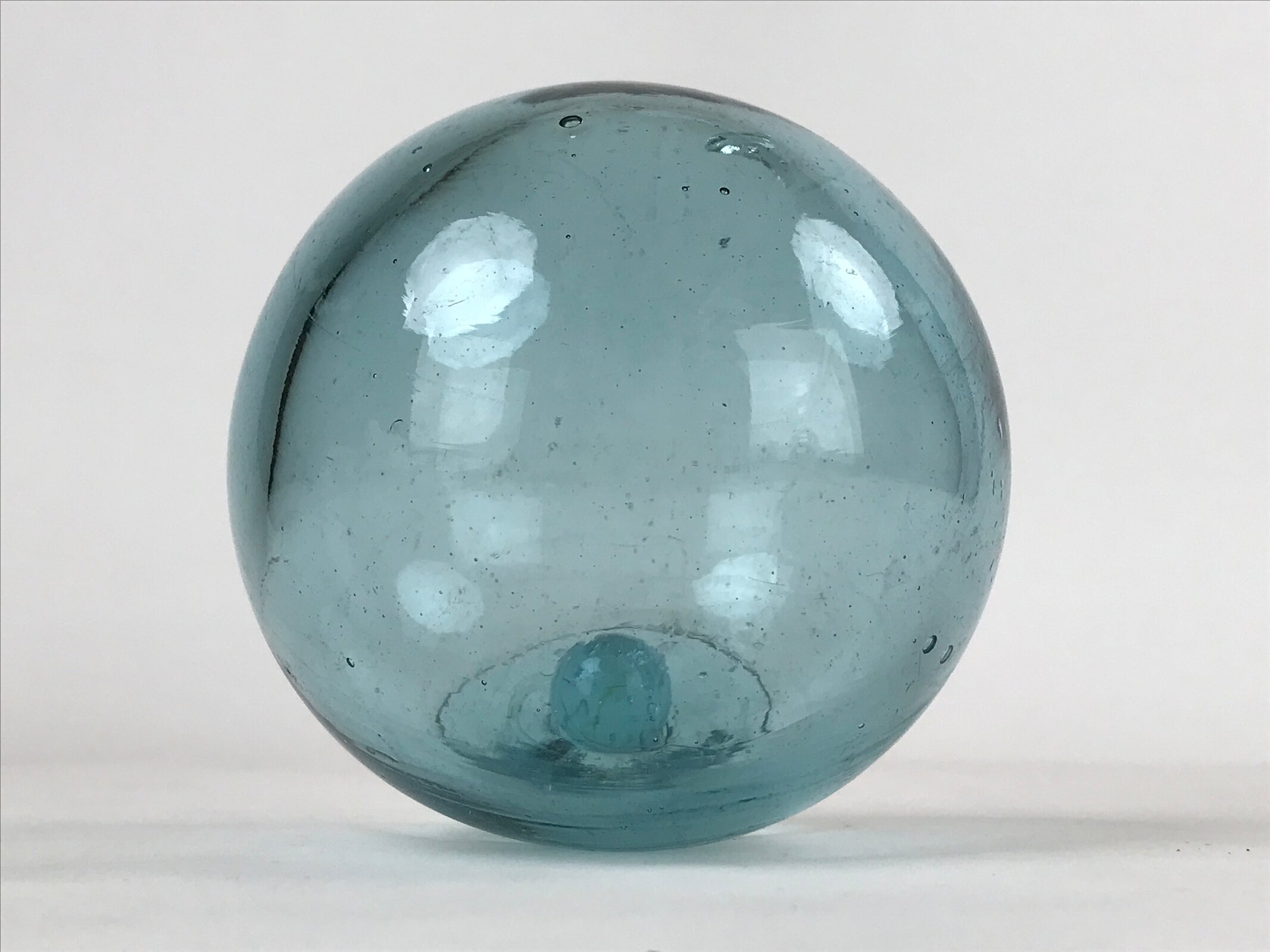 Japanese Glass Fishing Float Ukidama Buoy Ball Vtg Bindama Clear Light Blue GF2
