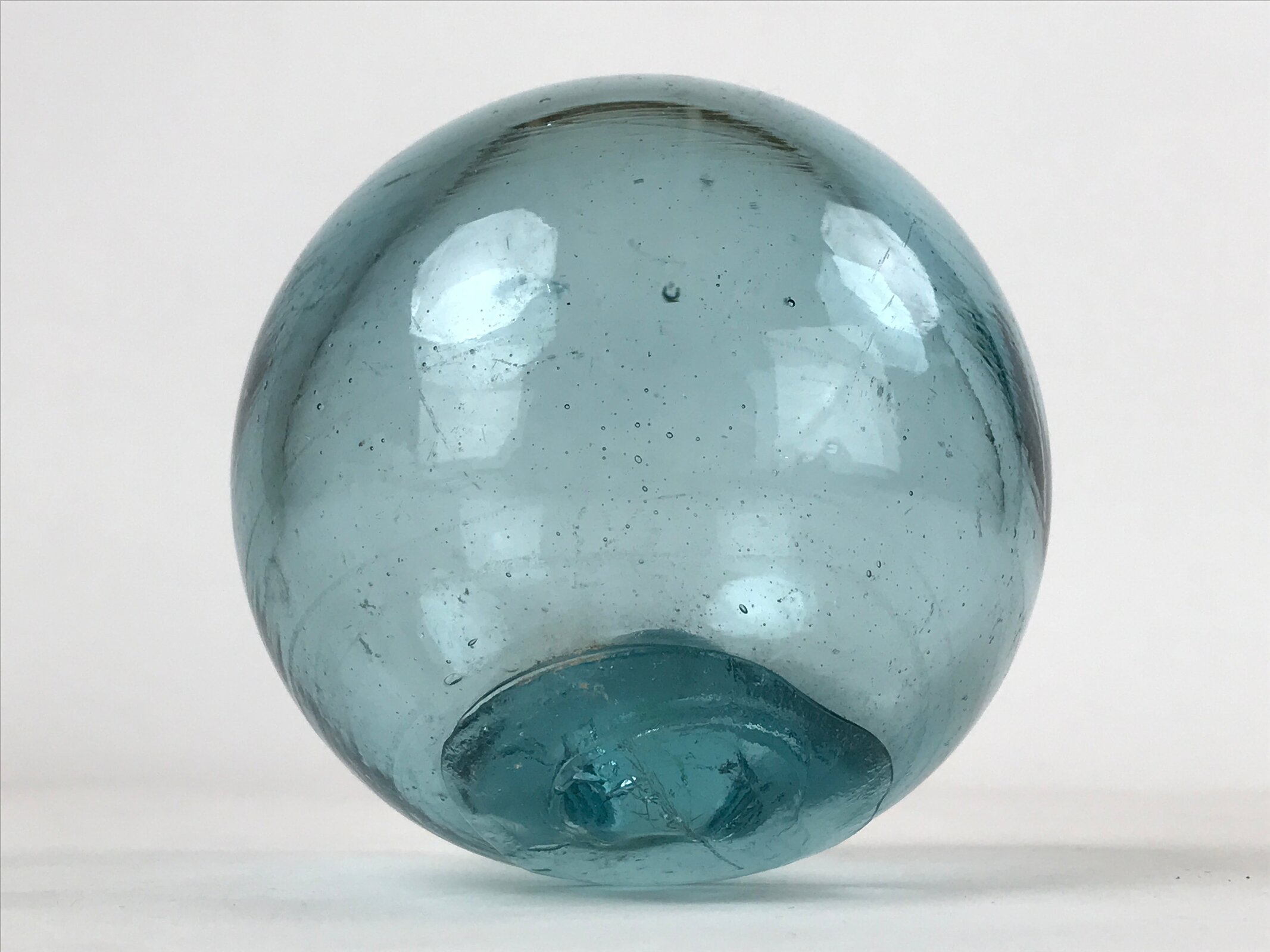 Japanese Glass Fishing Float Ukidama Buoy Ball Vtg Bindama Clear Light Blue GF2