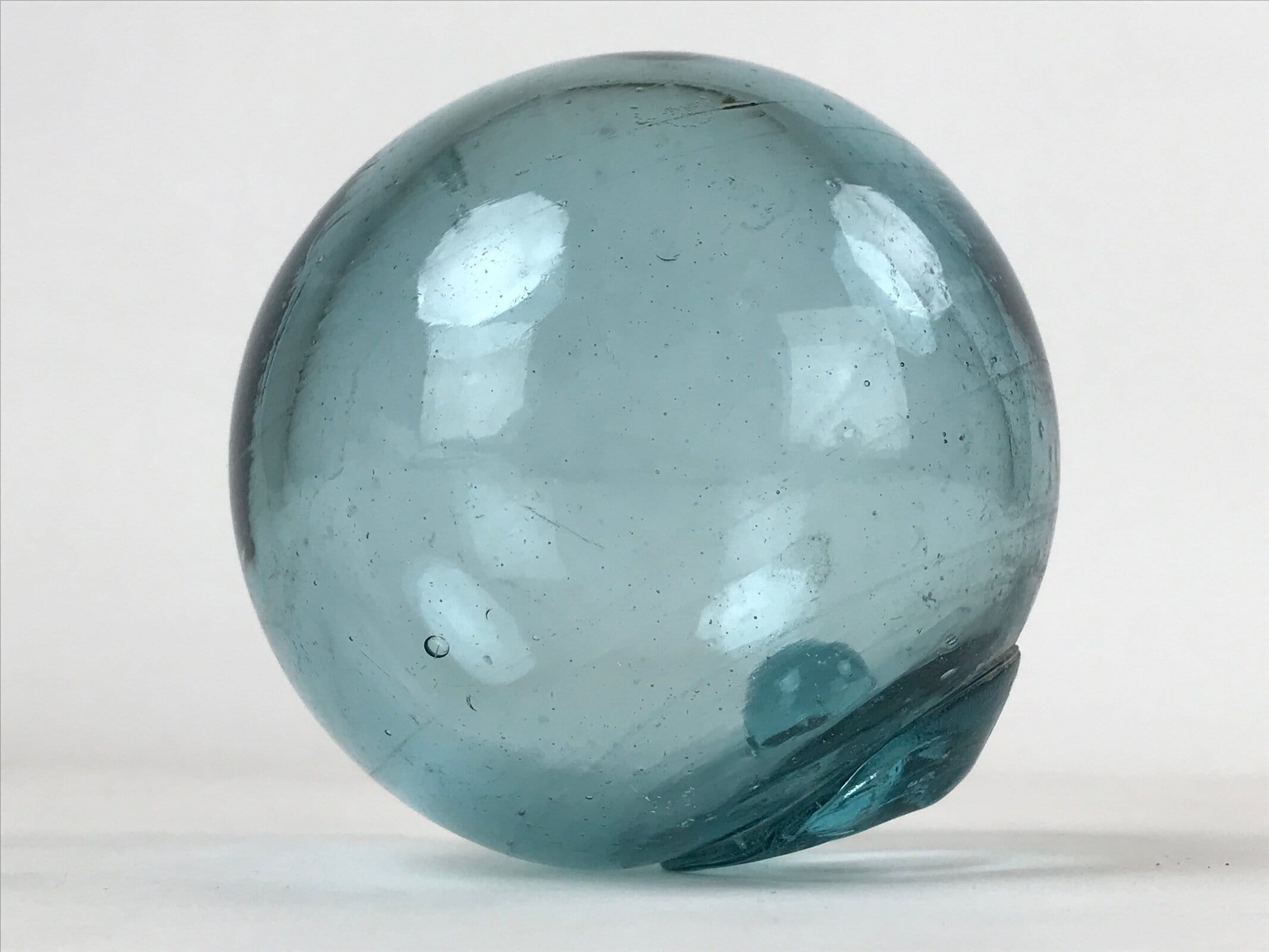 Japanese Glass Fishing Float Ukidama Buoy Ball Vtg Bindama Clear Light Blue GF2