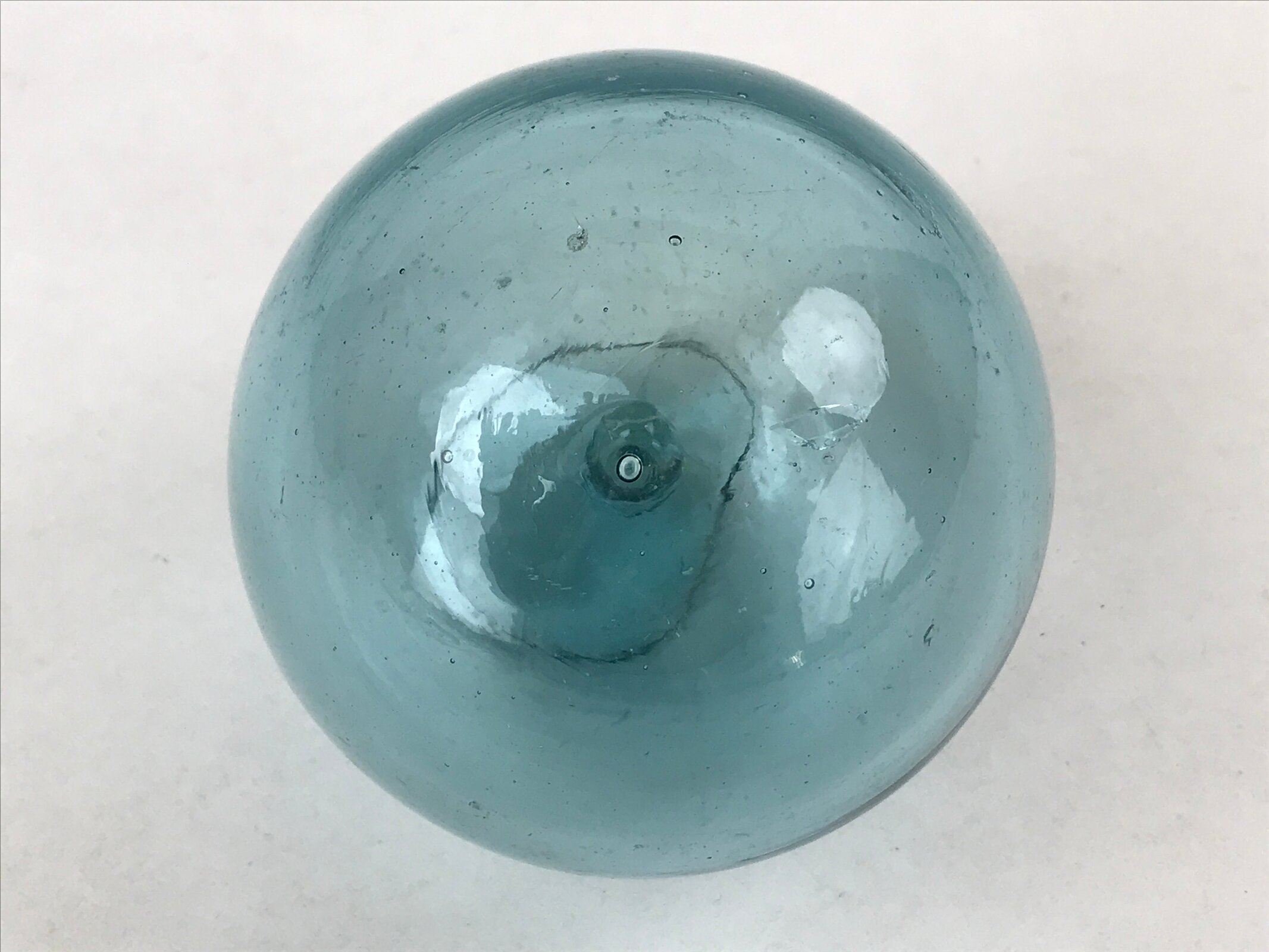 Japanese Glass Fishing Float Ukidama Buoy Ball Vtg Bindama Clear Light Blue GF2