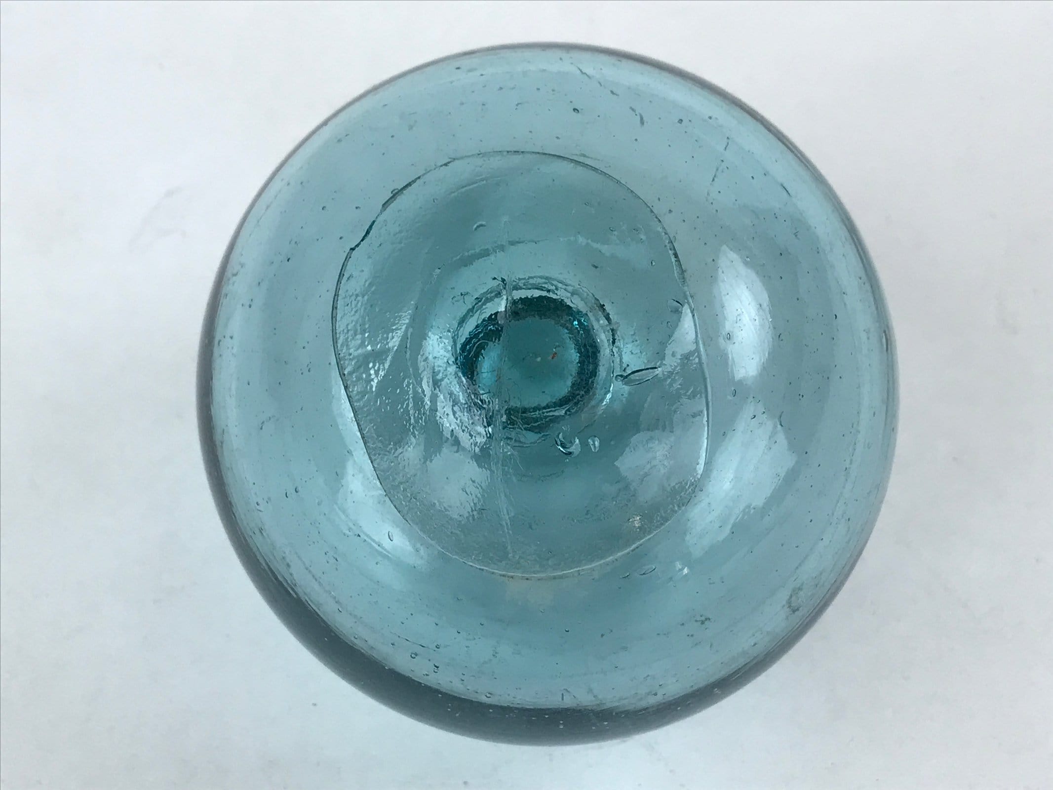 Japanese Glass Fishing Float Ukidama Buoy Ball Vtg Bindama Clear Light Blue GF2