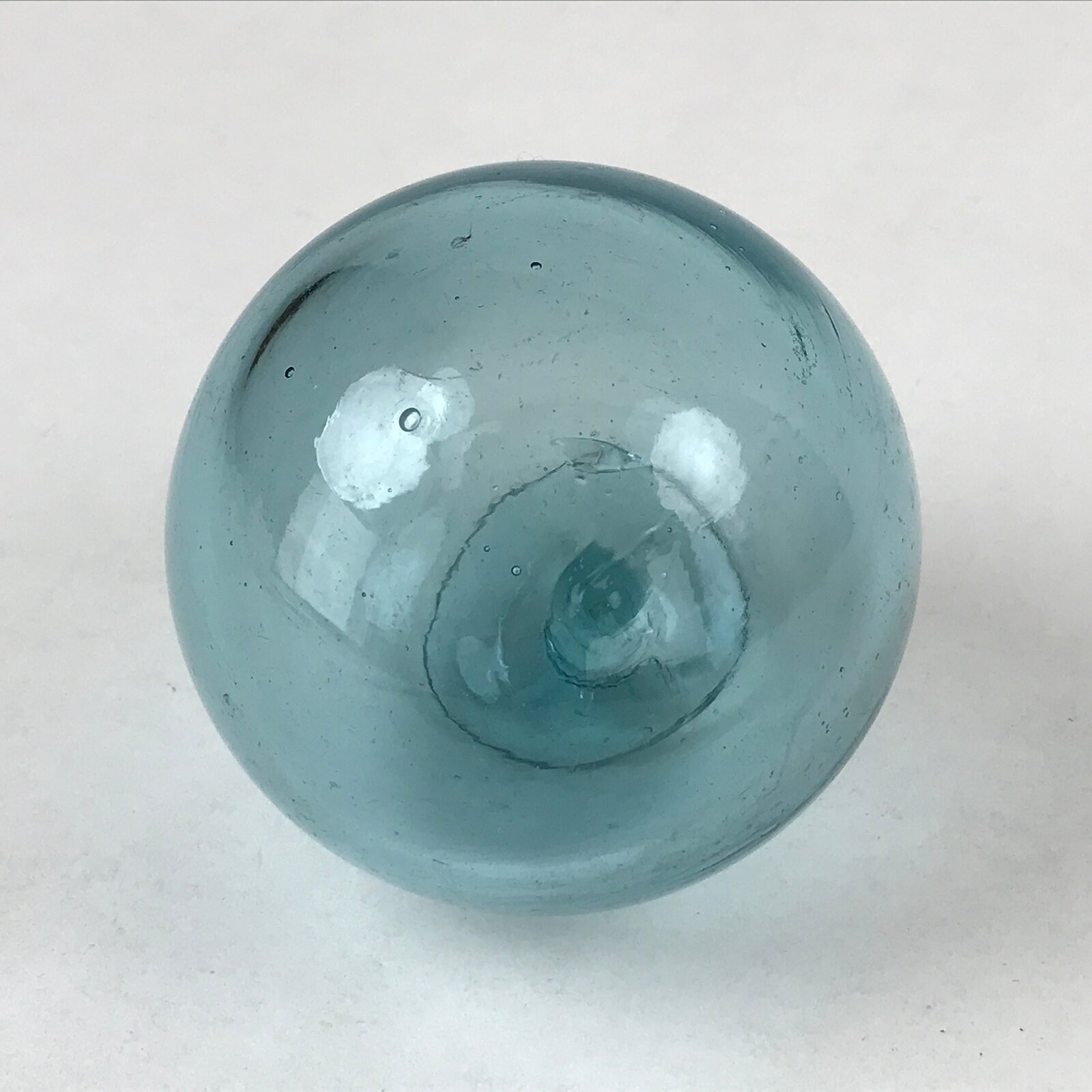 Japanese Glass Fishing Float Ukidama Buoy Ball Vtg Bindama Clear Light Blue GF2