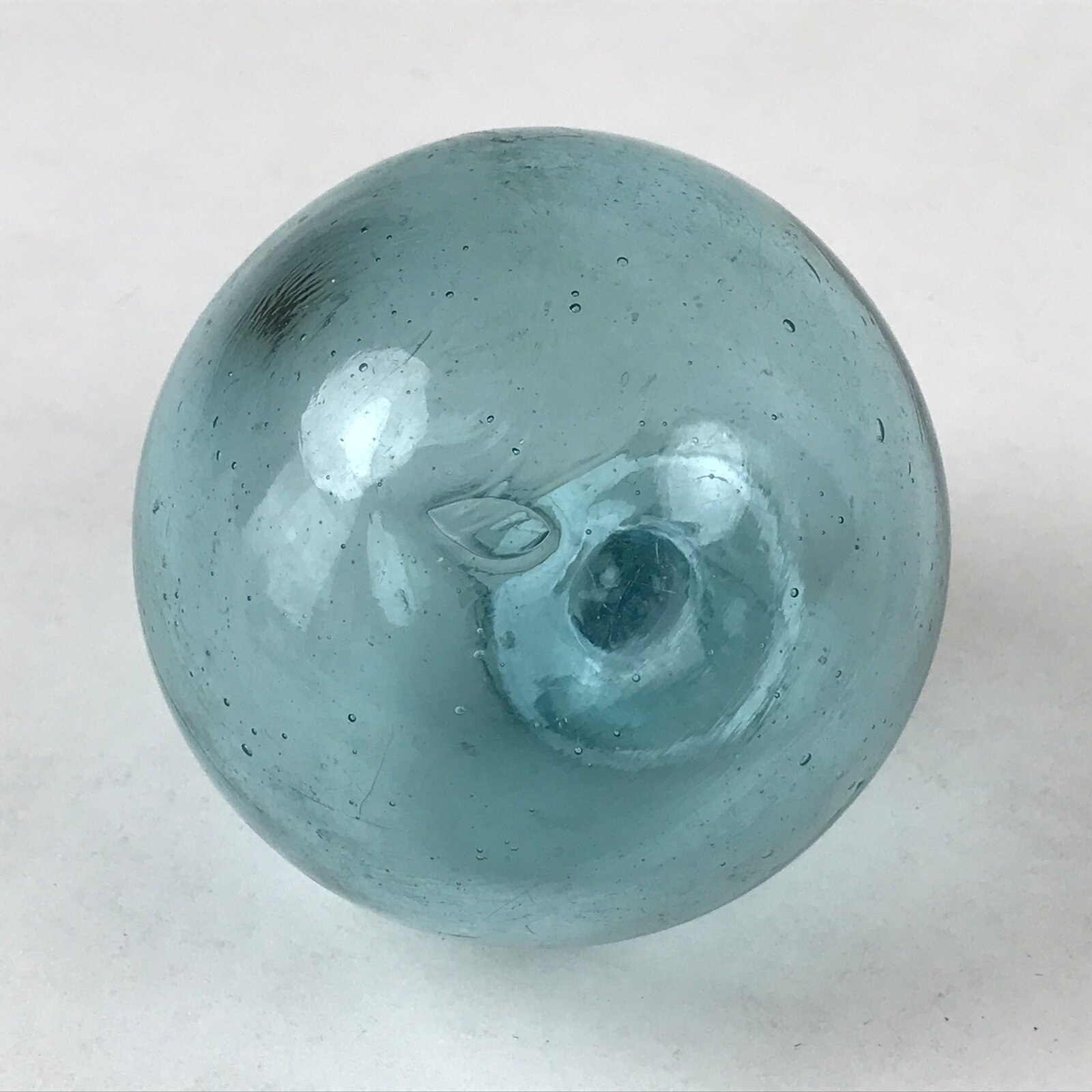 Japanese Glass Fishing Float Ukidama Buoy Ball Vtg Bindama Clear Light Blue GF6