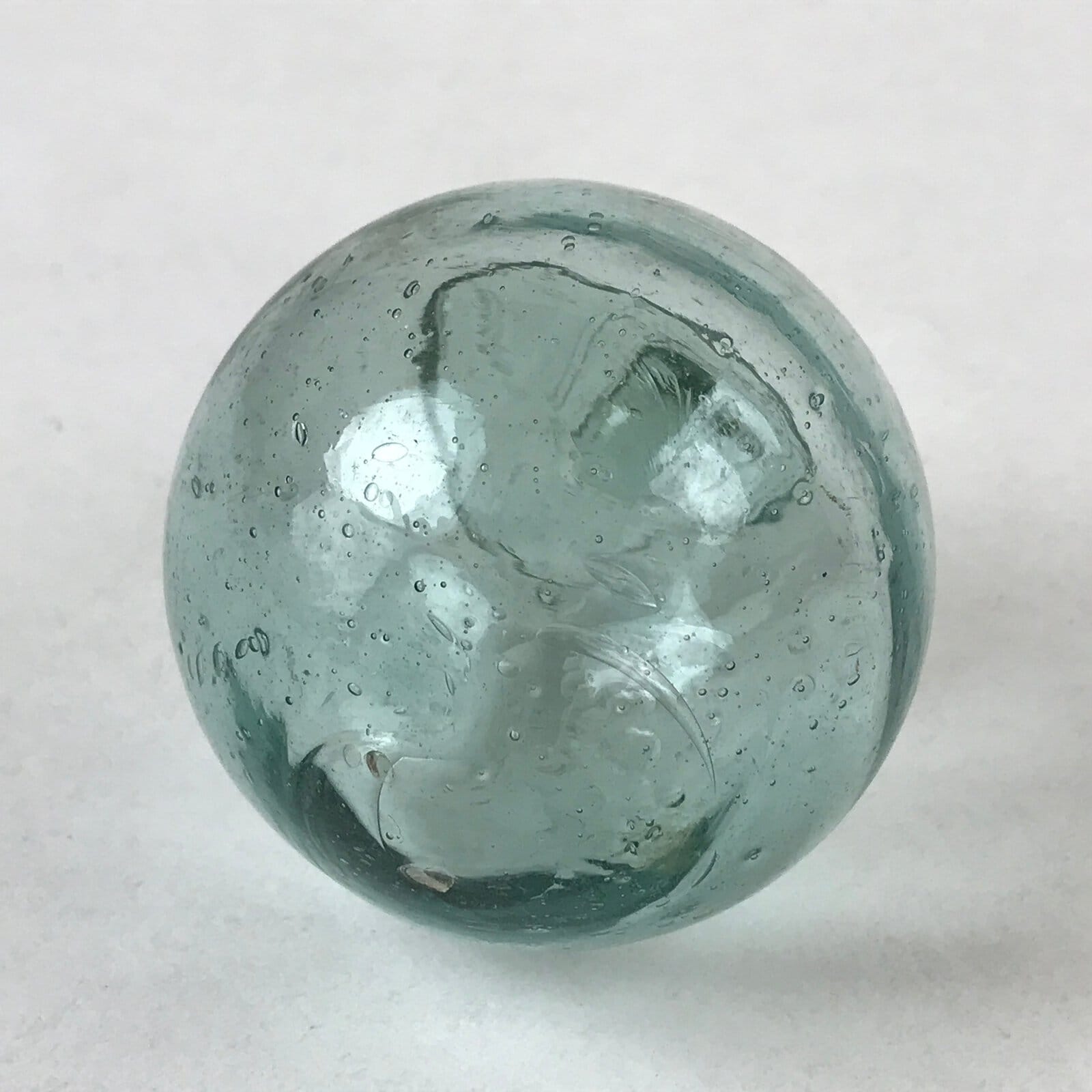 Japanese Glass Fishing Float Ukidama Buoy Ball Vtg Bindama Small Clear Blue GF33