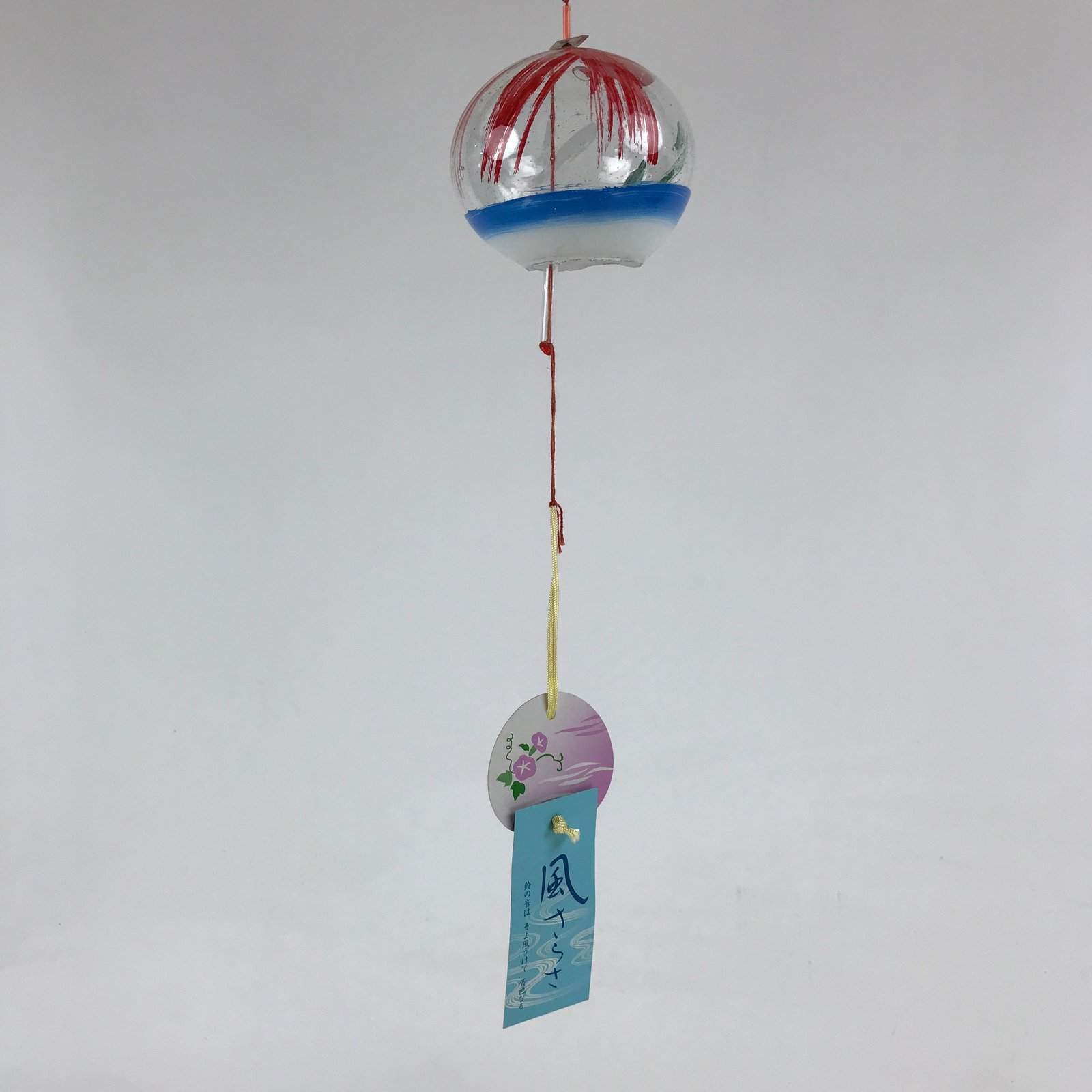 Japanese Glass Furin Wind Chime Vtg Transparent Blue White Edo Kanji DR491