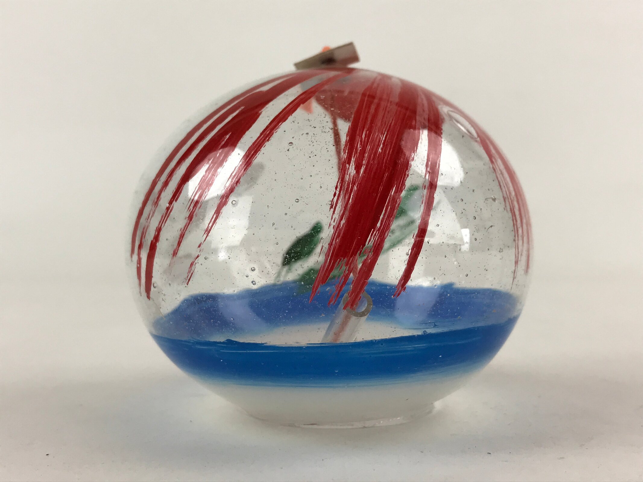 Japanese Glass Furin Wind Chime Vtg Transparent Blue White Edo Kanji DR491