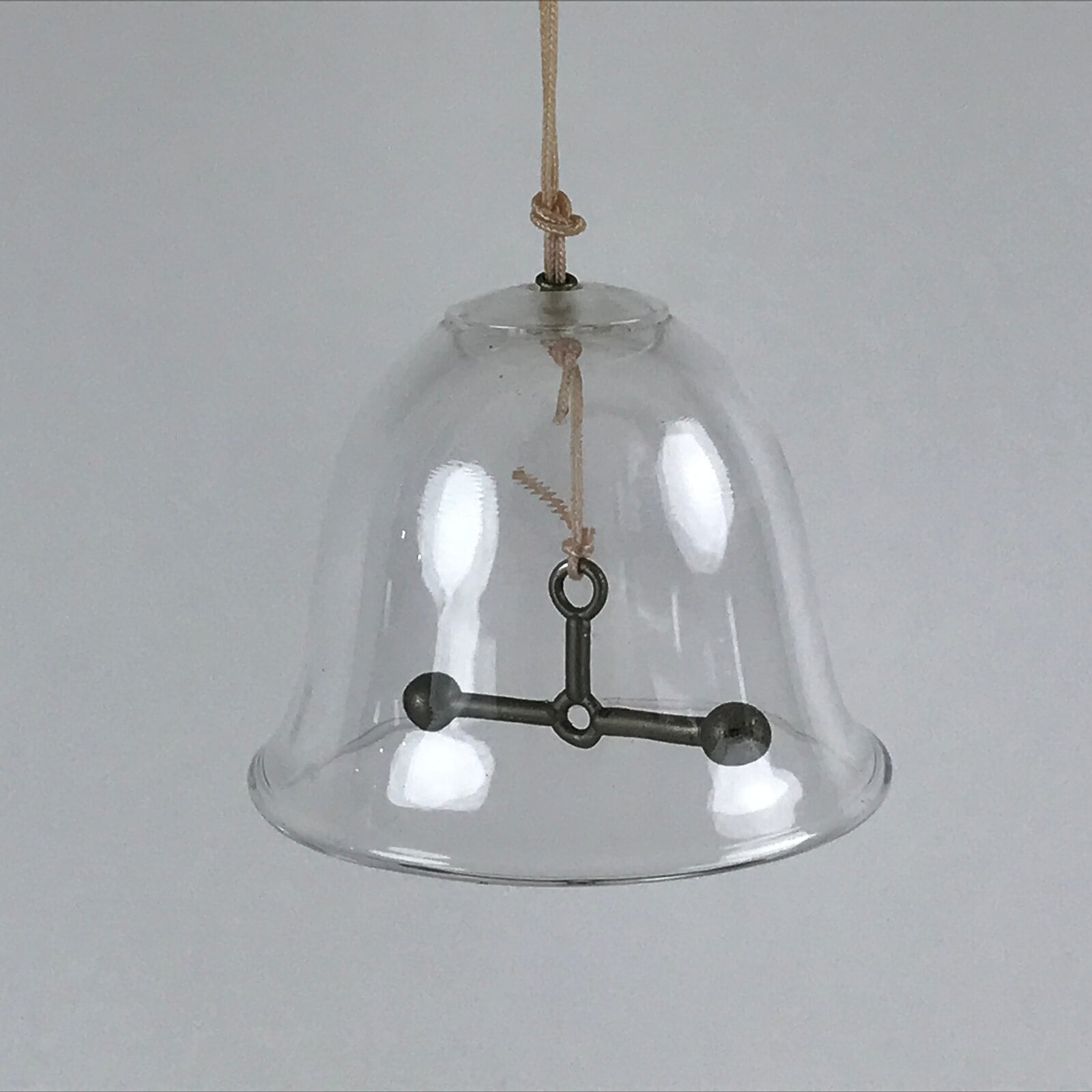 Japanese Glass Furin Wind Chime Vtg Transparent Metal Bar String Silver DR497