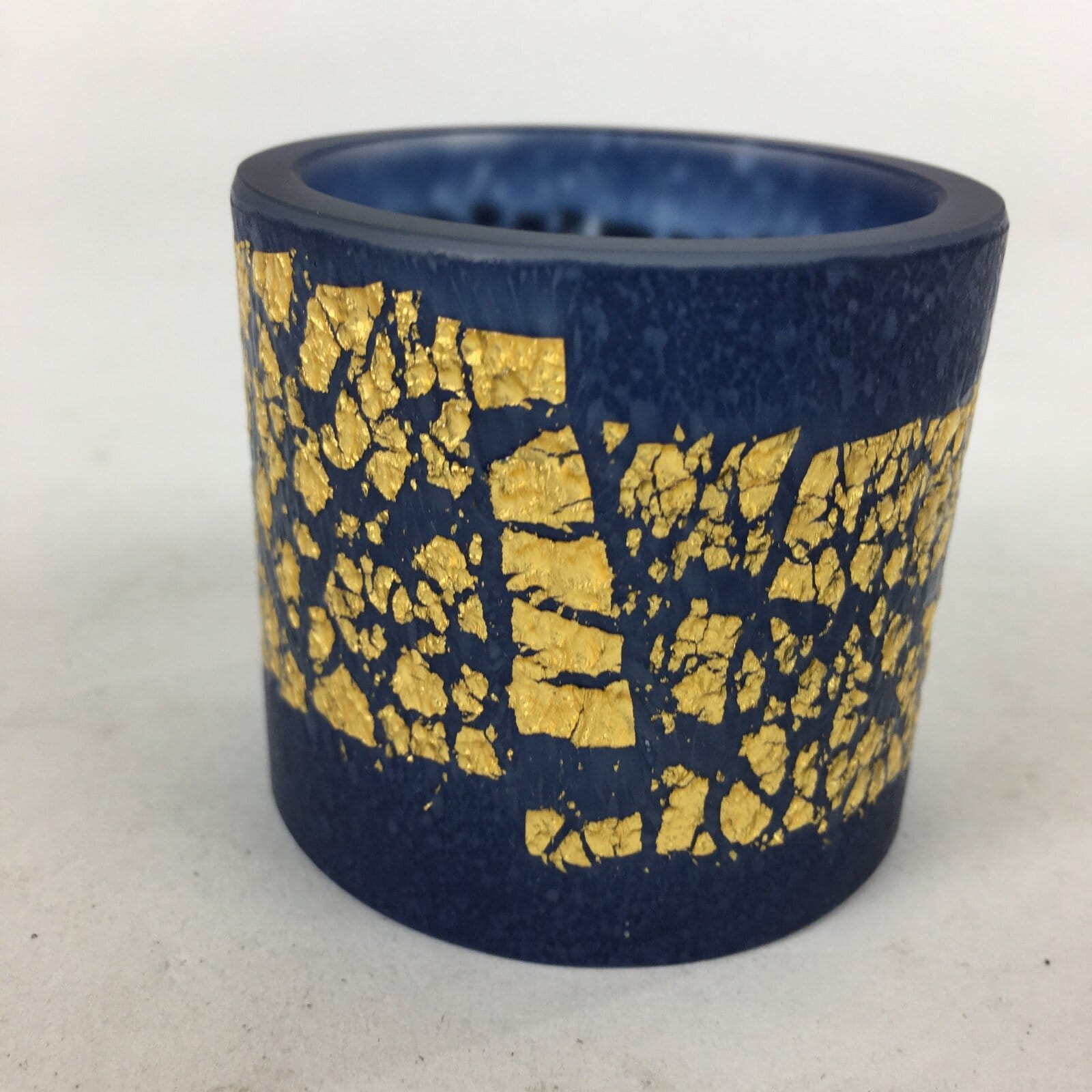 Japanese Glass Ladle Rest Lid Stand Vtg Tea Ceremony Futaoki Blue Gold PX607