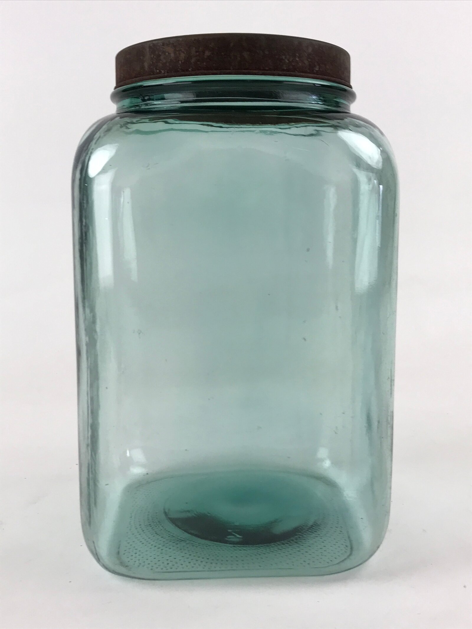 Japanese Glass Lidded Jar Nori-Bin Vtg Seaweed Paper Container Blue JK550