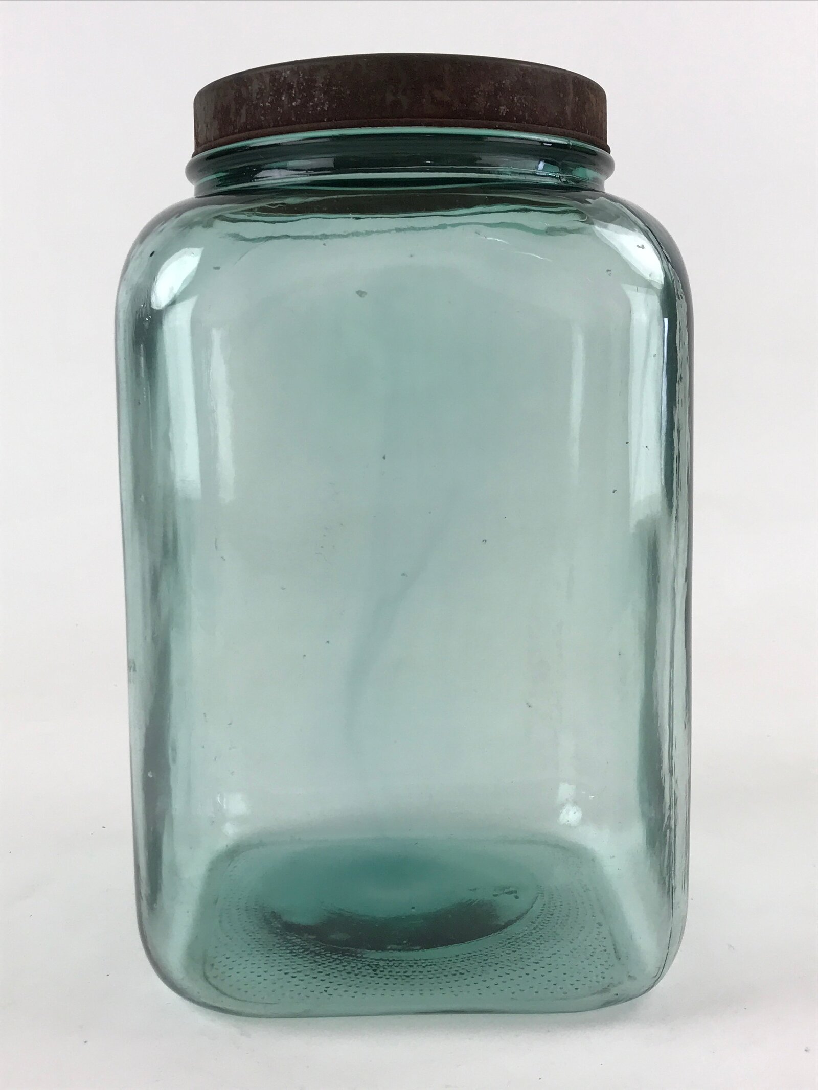 Japanese Glass Lidded Jar Nori-Bin Vtg Seaweed Paper Container Blue JK550