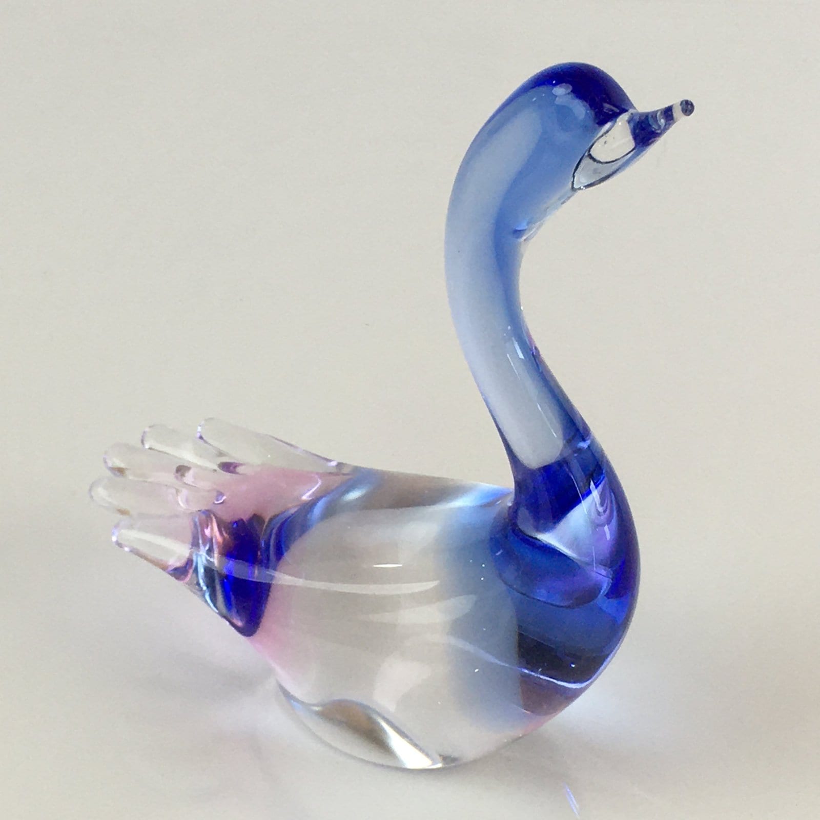 Japanese Glass Ornament Swan Vtg Blue Figurine Okimono Paperweight BD825