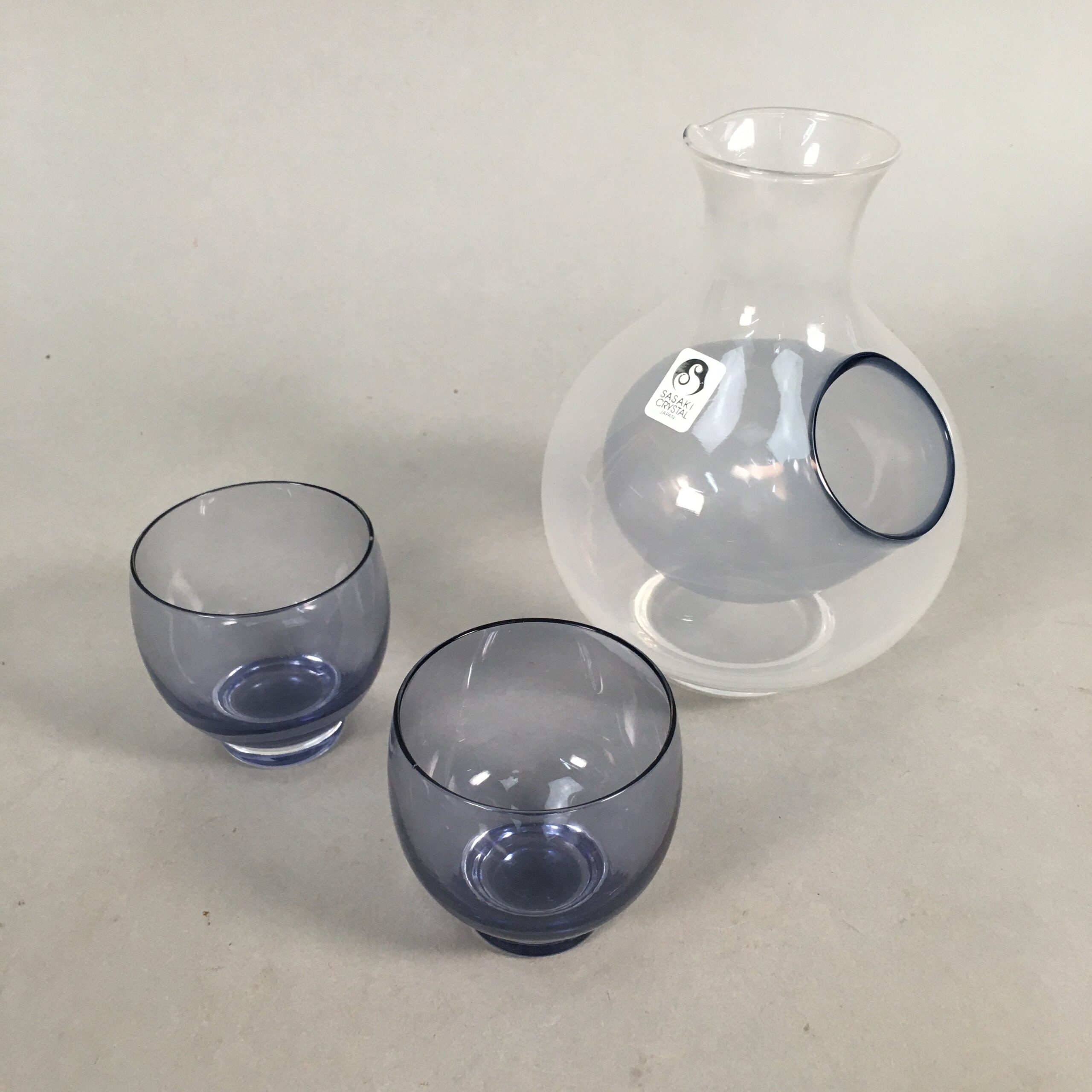 Japanese Glass Sake Set Cup Bottle Vtg Guinomi Tokkuri Carafe Cold PX501