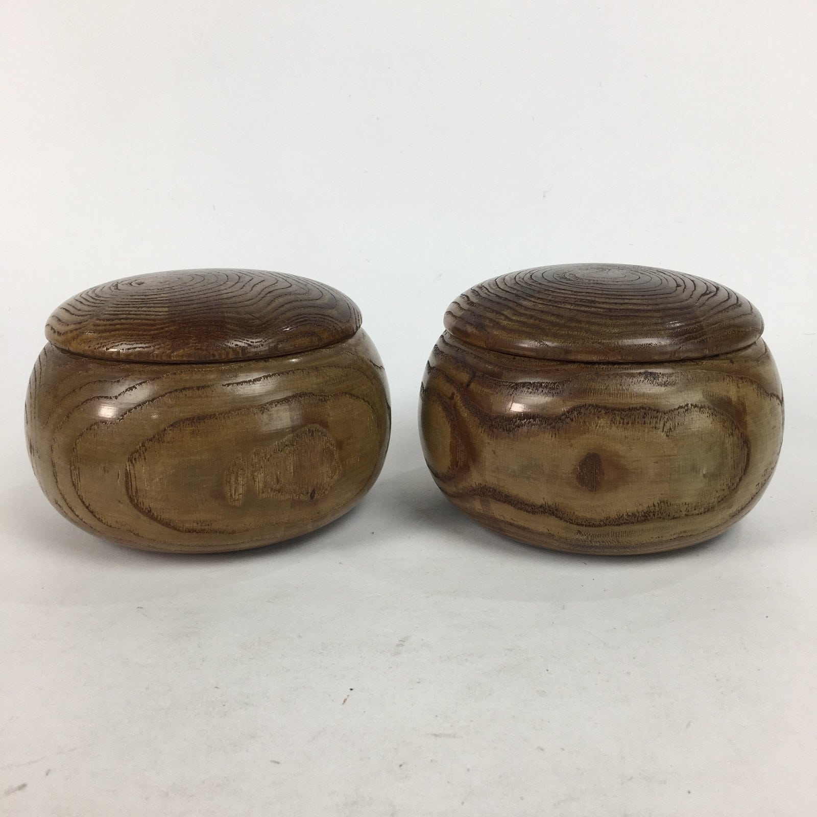 Japanese Go Stone Vtg Goishi Game Piece Set Brown Bowl Black White GO66