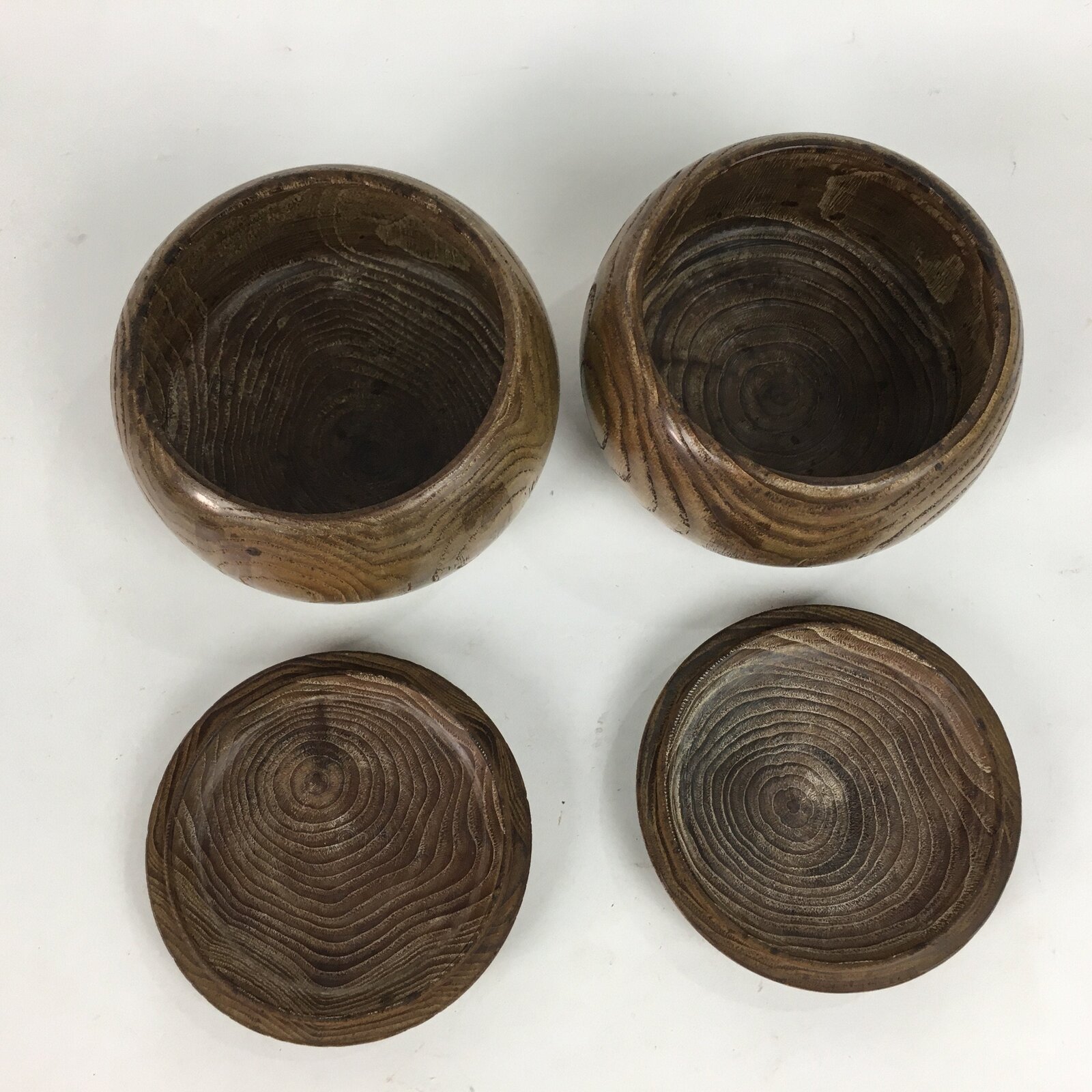 Japanese Go Stone Vtg Goishi Game Piece Set Brown Bowl Black White GO66