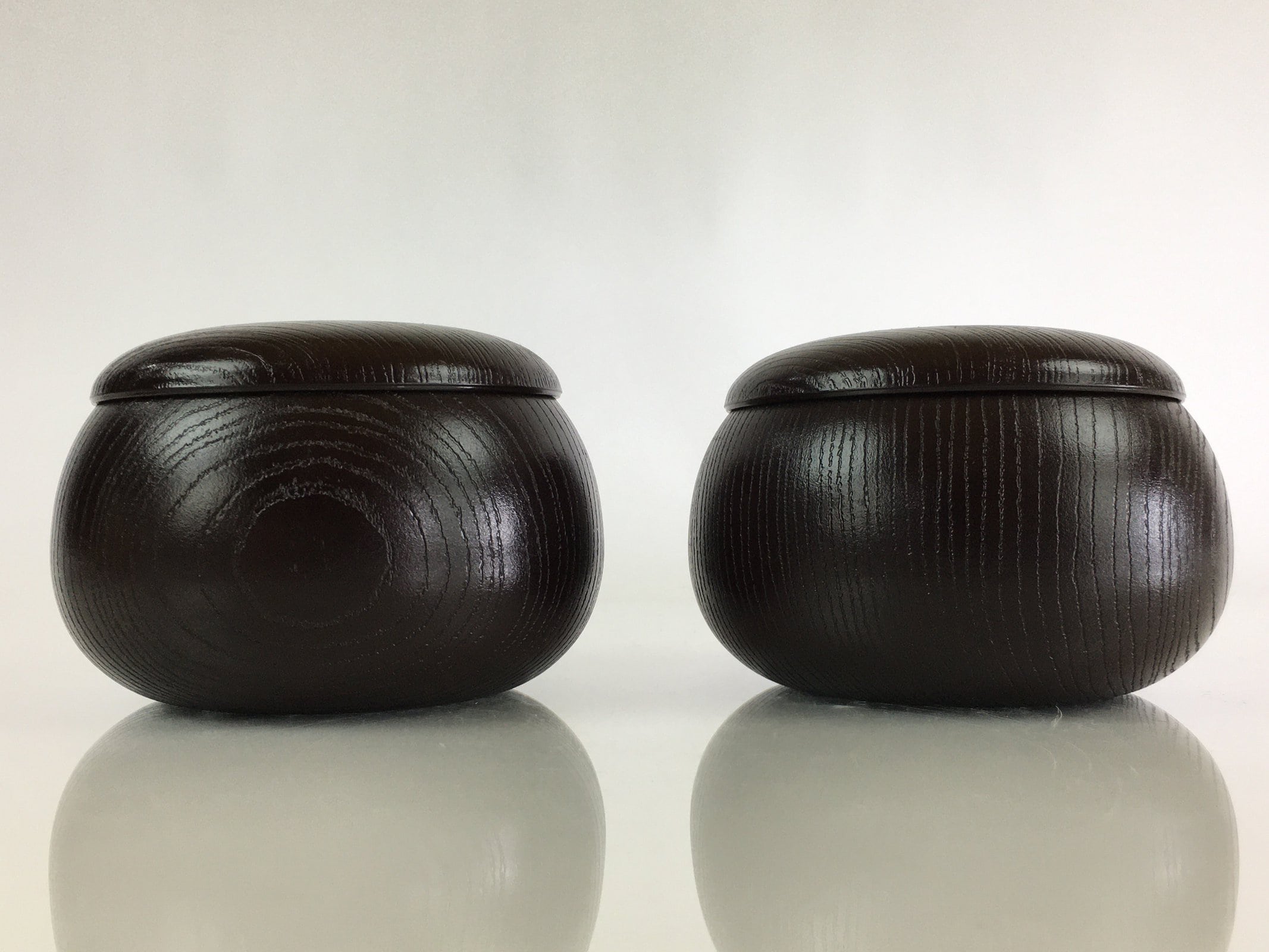 Japanese Go Stone Vtg Goishi Game Piece Set Dark Brown Bowl Black White GO71