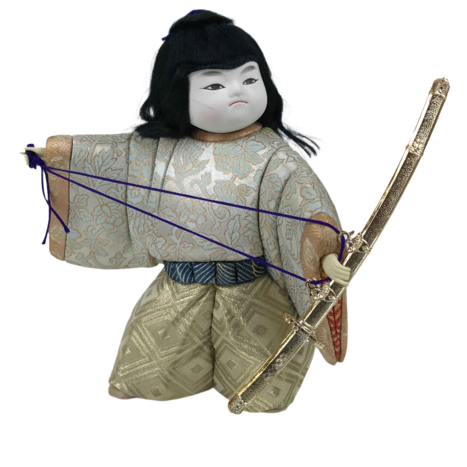 Japanese Gogatsu Ningyo Boy Festival Fabric Doll Kimekomi Kimono Sword Gold ST23