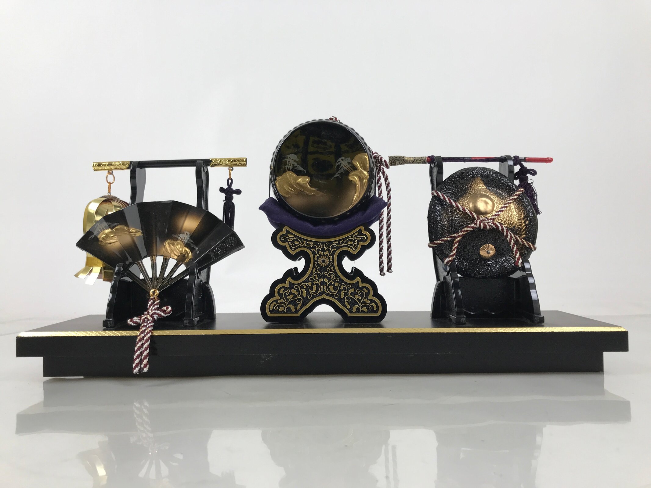 Japanese Gogatsu Ningyo Display Vtg Drum Folding Fan Shade Stand Boys' Day ID644