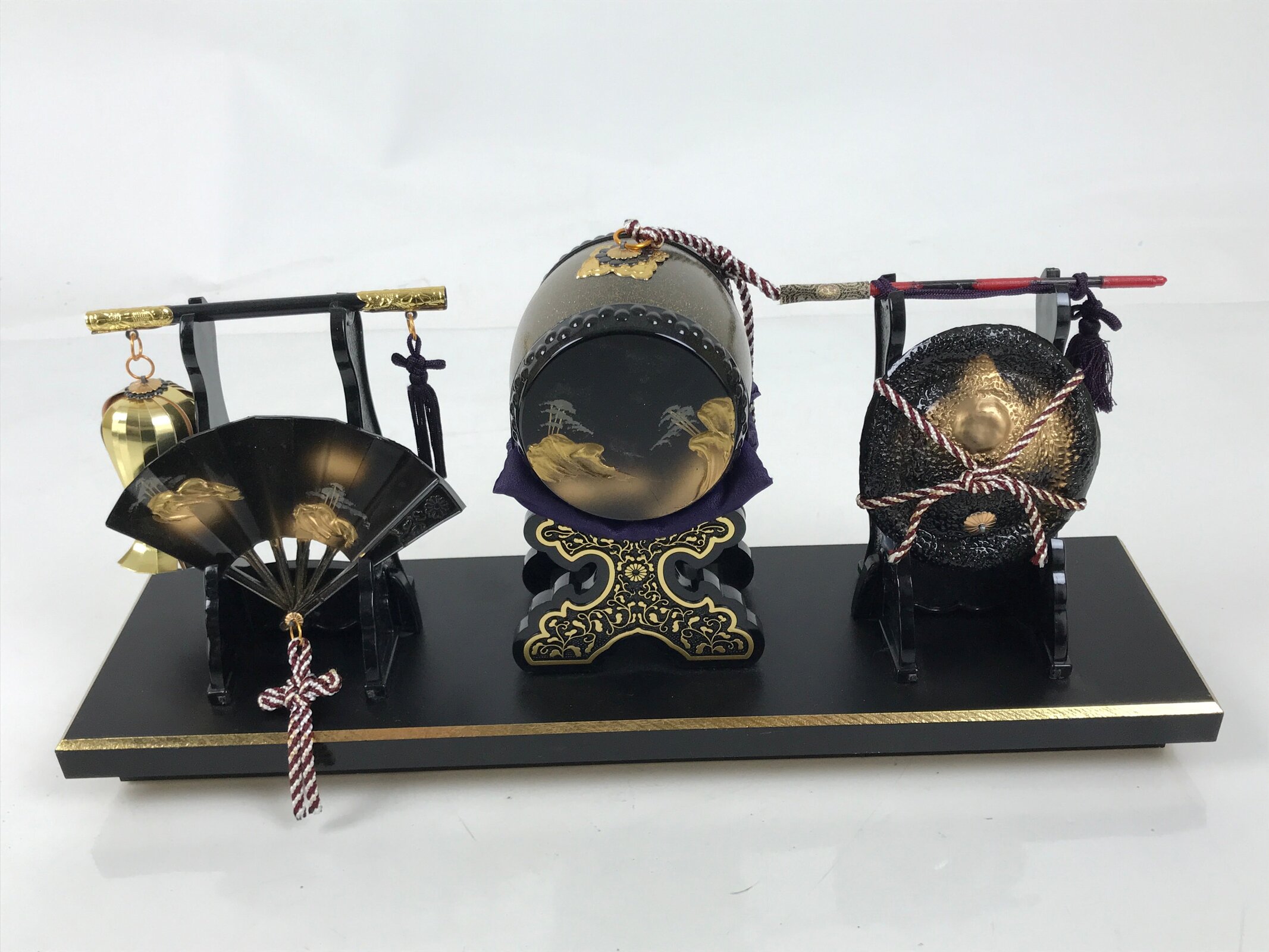 Japanese Gogatsu Ningyo Display Vtg Drum Folding Fan Shade Stand Boys' Day ID644