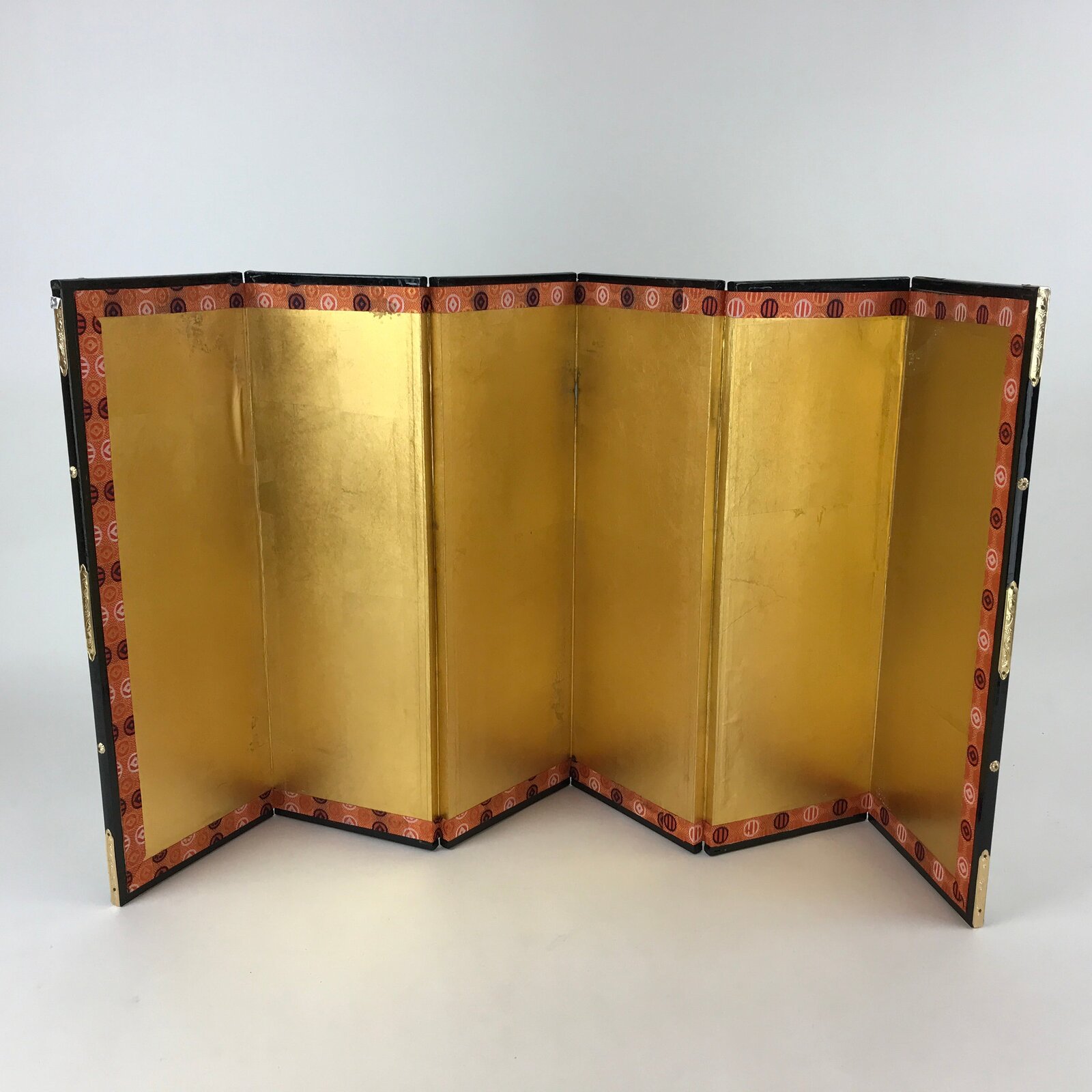 Japanese Gold Hina Doll Folding Screen Byobu Panel Vtg Miniature Furniture ID526