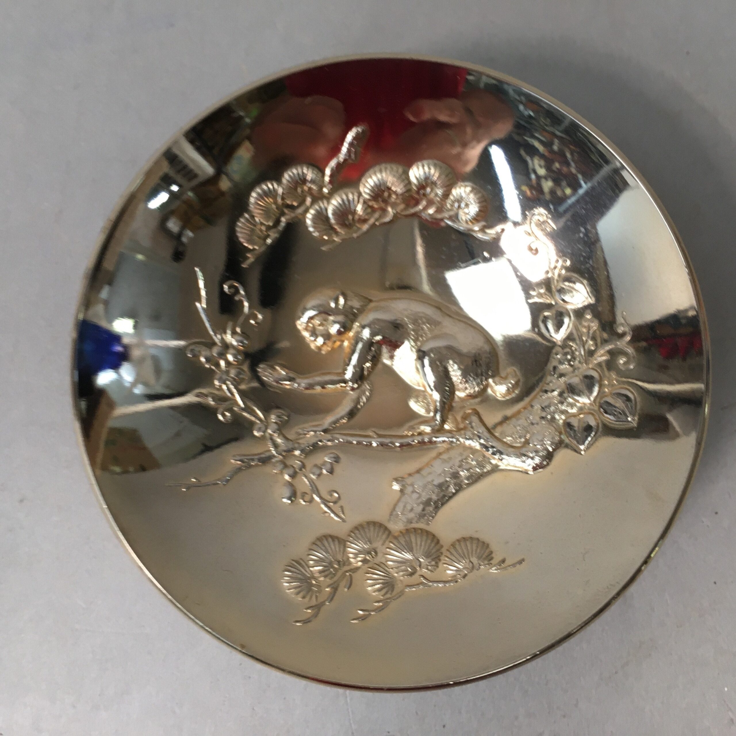 Japanese Gold Plated Sake Drinking Cup Vtg Copper Sakazuki Guinomi Monkey GU747