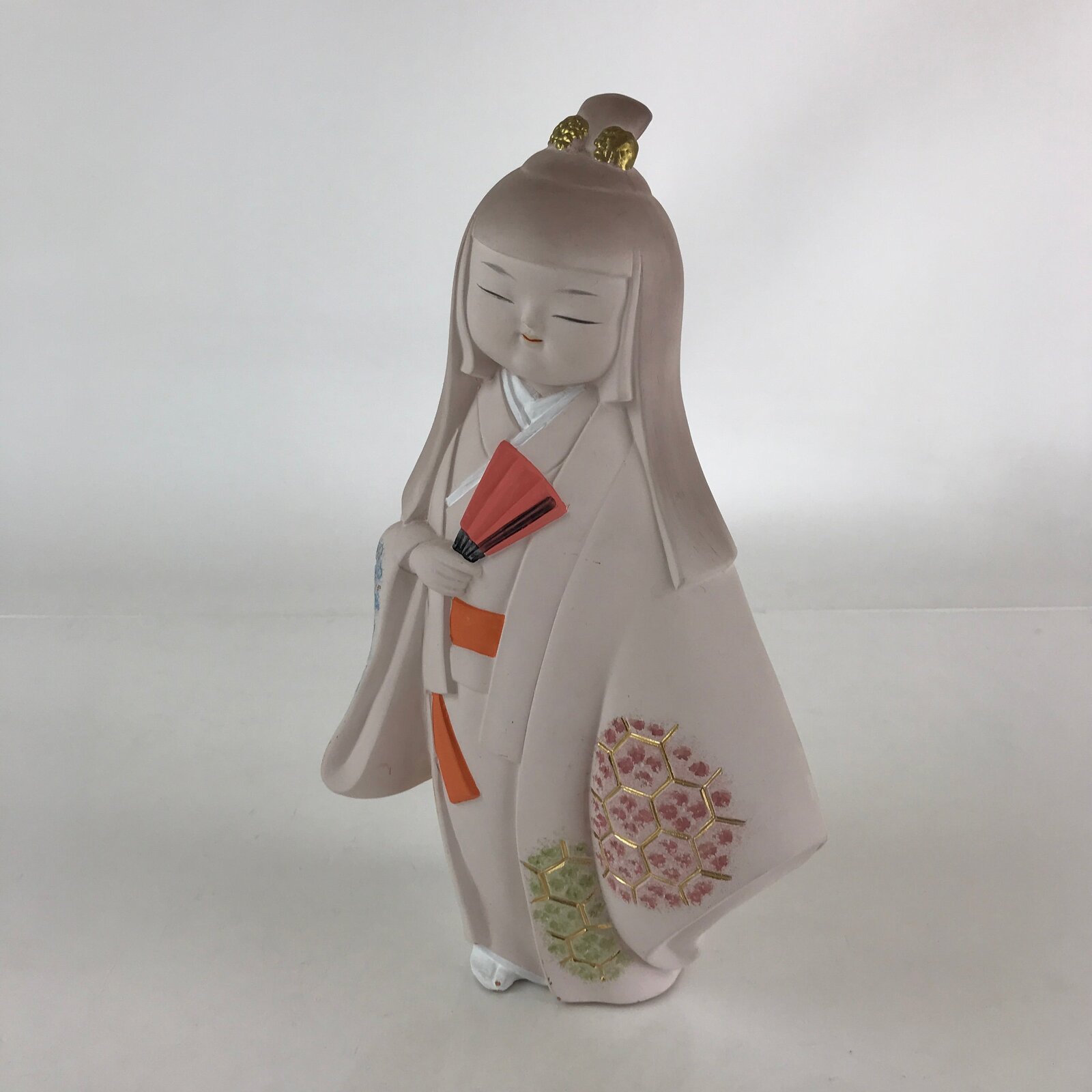 Japanese Hakata-Ningyo Clay Doll Vtg Traditional Handicraft Girl Geisha White BD