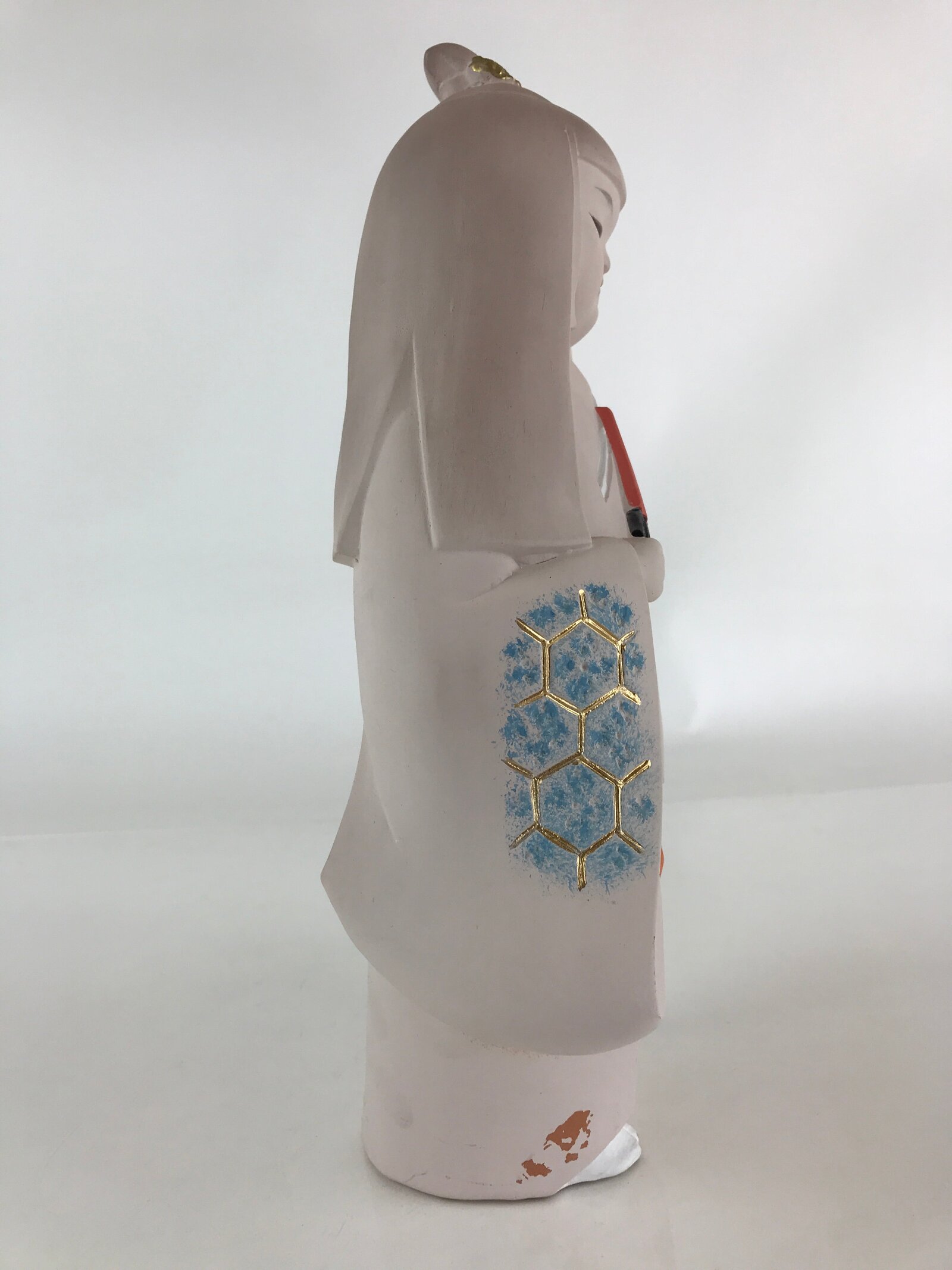 Japanese Hakata-Ningyo Clay Doll Vtg Traditional Handicraft Girl Geisha White BD