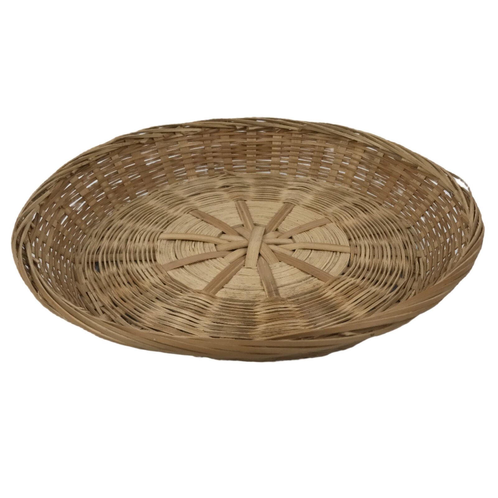 Japanese Hand Woven Bamboo Basket Kago Vtg Kikuzoku Ami Weave Round Brown B257