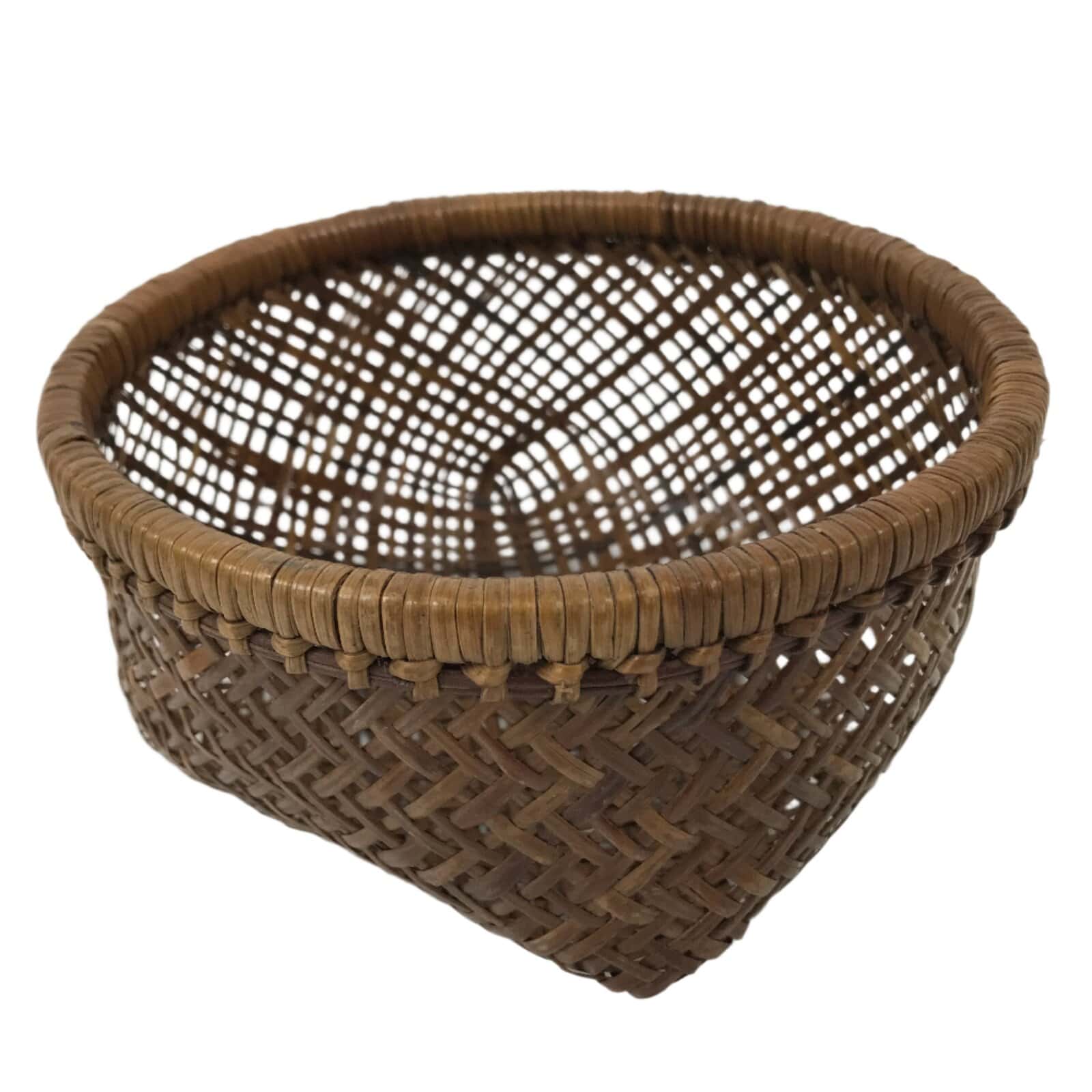 Japanese Hand Woven Bamboo Basket Vtg Small Square Bottom Brown Morikago B254