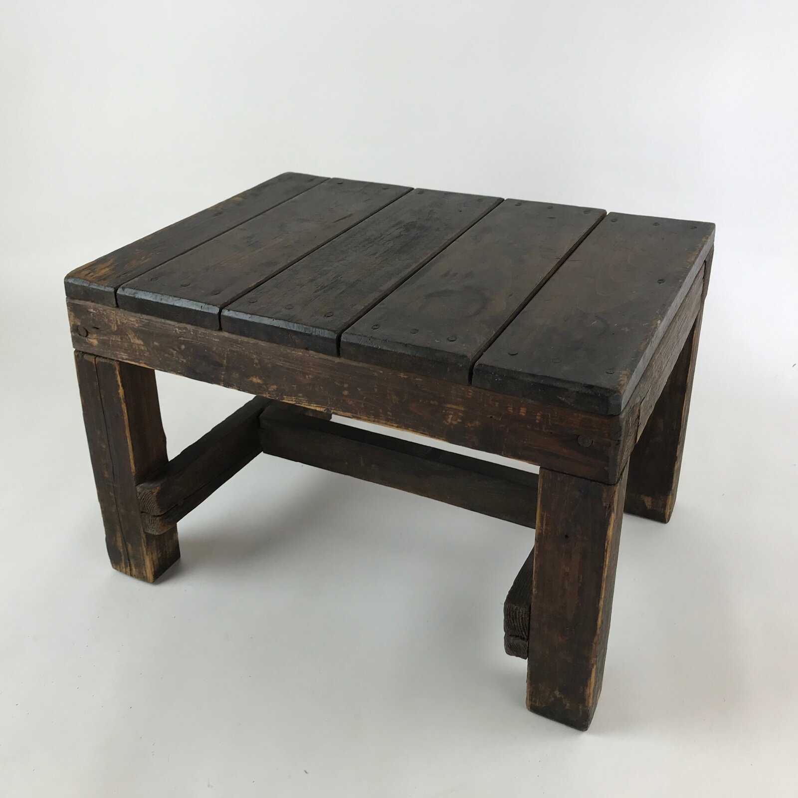 Japanese Handcrafted Wooden Bench Vtg Stool Small Table Shelf Brown JK608