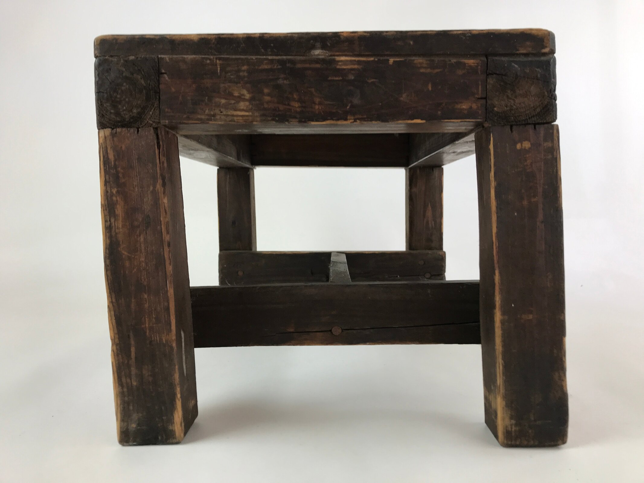 Japanese Handcrafted Wooden Bench Vtg Stool Small Table Shelf Brown JK608
