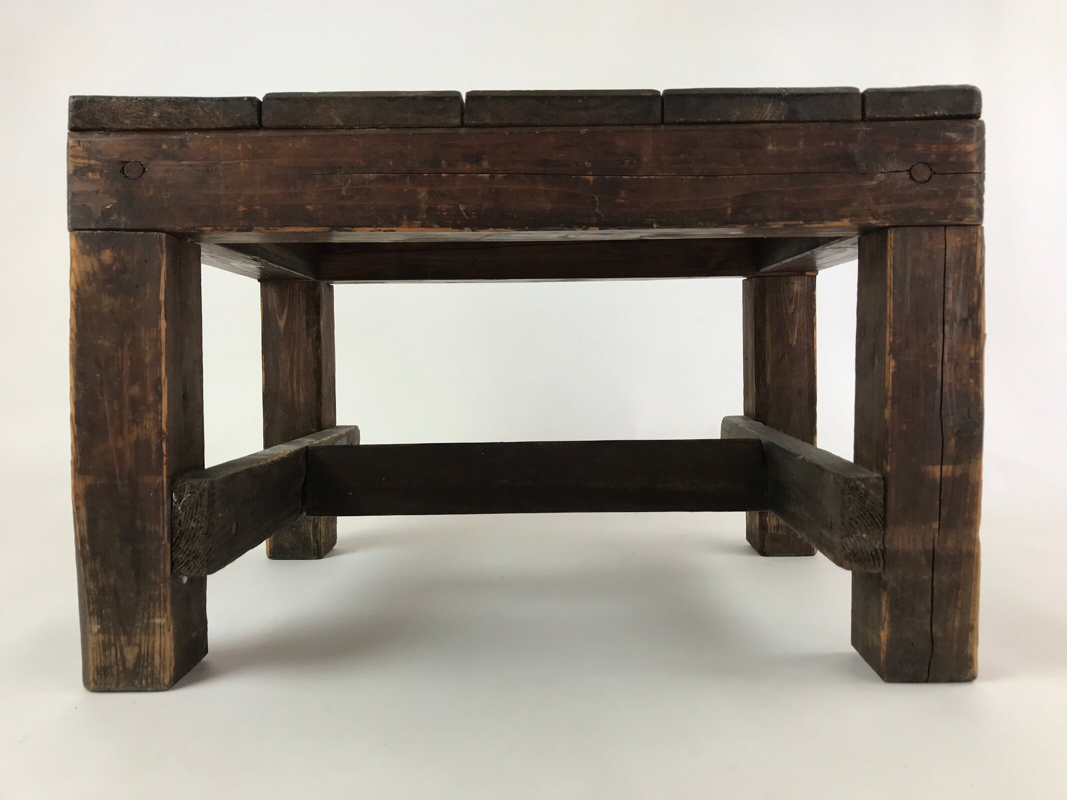 Japanese Handcrafted Wooden Bench Vtg Stool Small Table Shelf Brown JK608