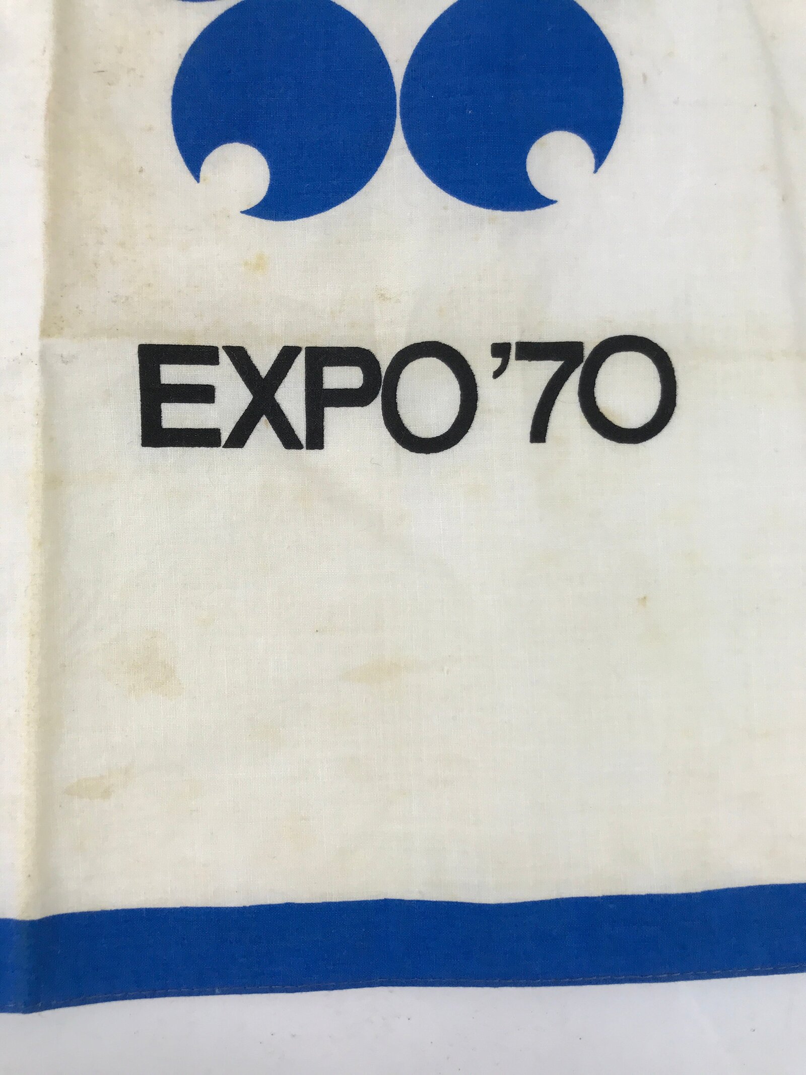 Japanese Handkerchief Vtg Bandana Fabric Expo 1970 Osaka White Blue JK815