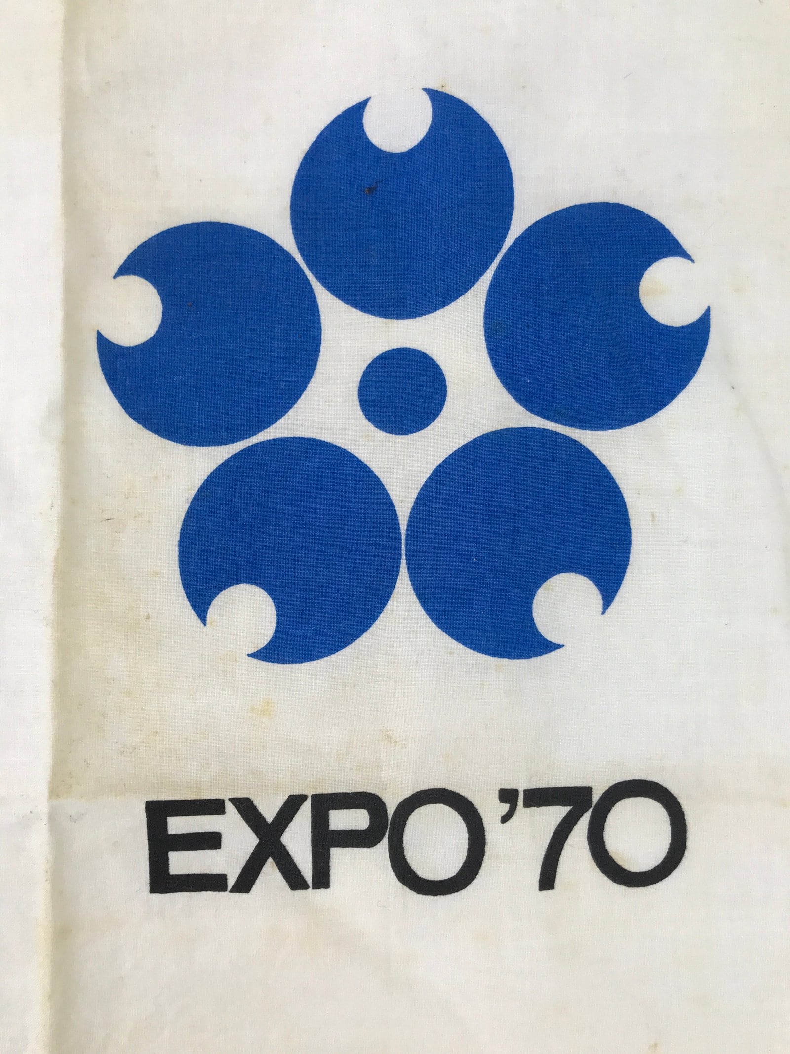 Japanese Handkerchief Vtg Bandana Fabric Expo 1970 Osaka White Blue JK815