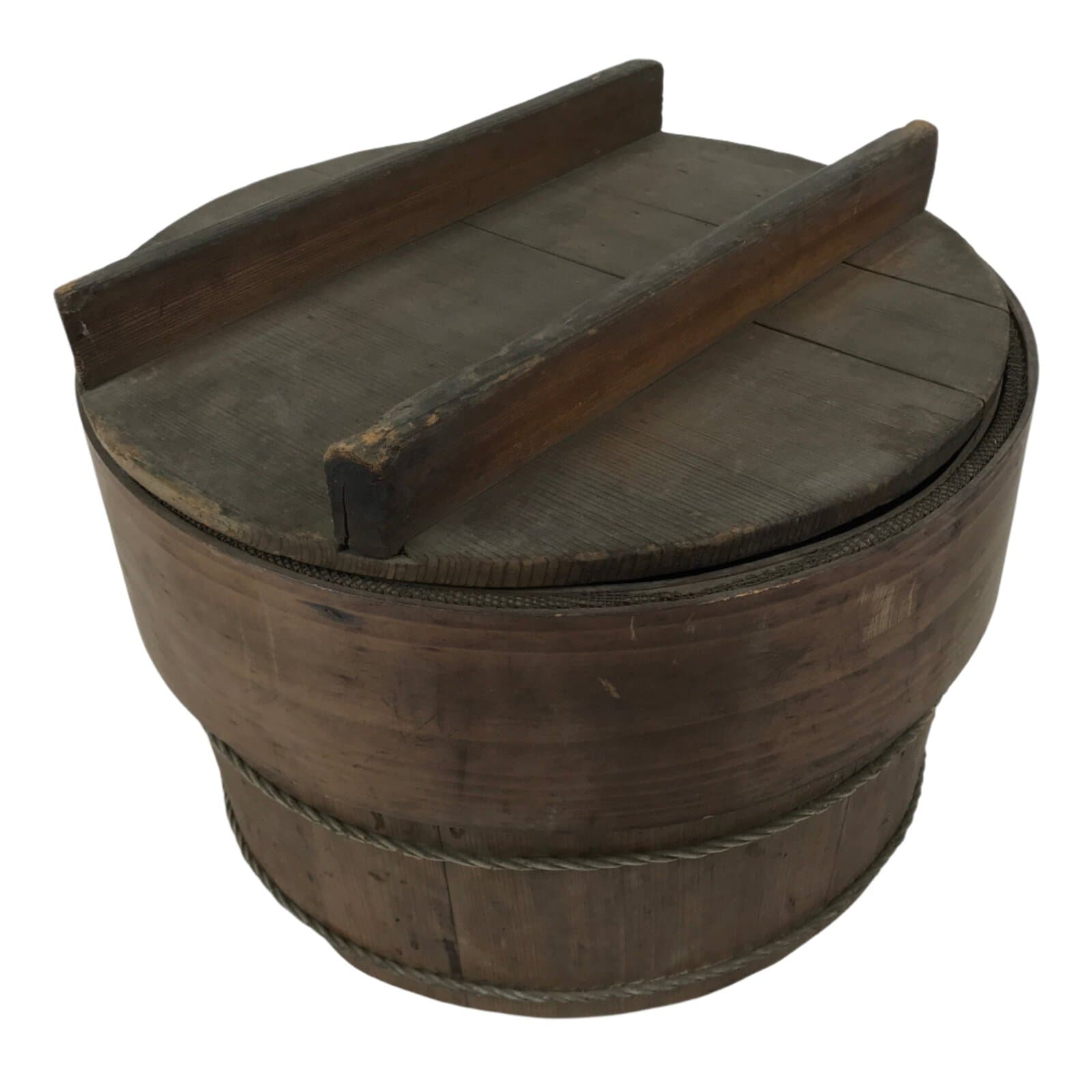 Japanese Handmade Lidded Wooden Oke Bucket Vtg Water Rice Sifting Screen BK45