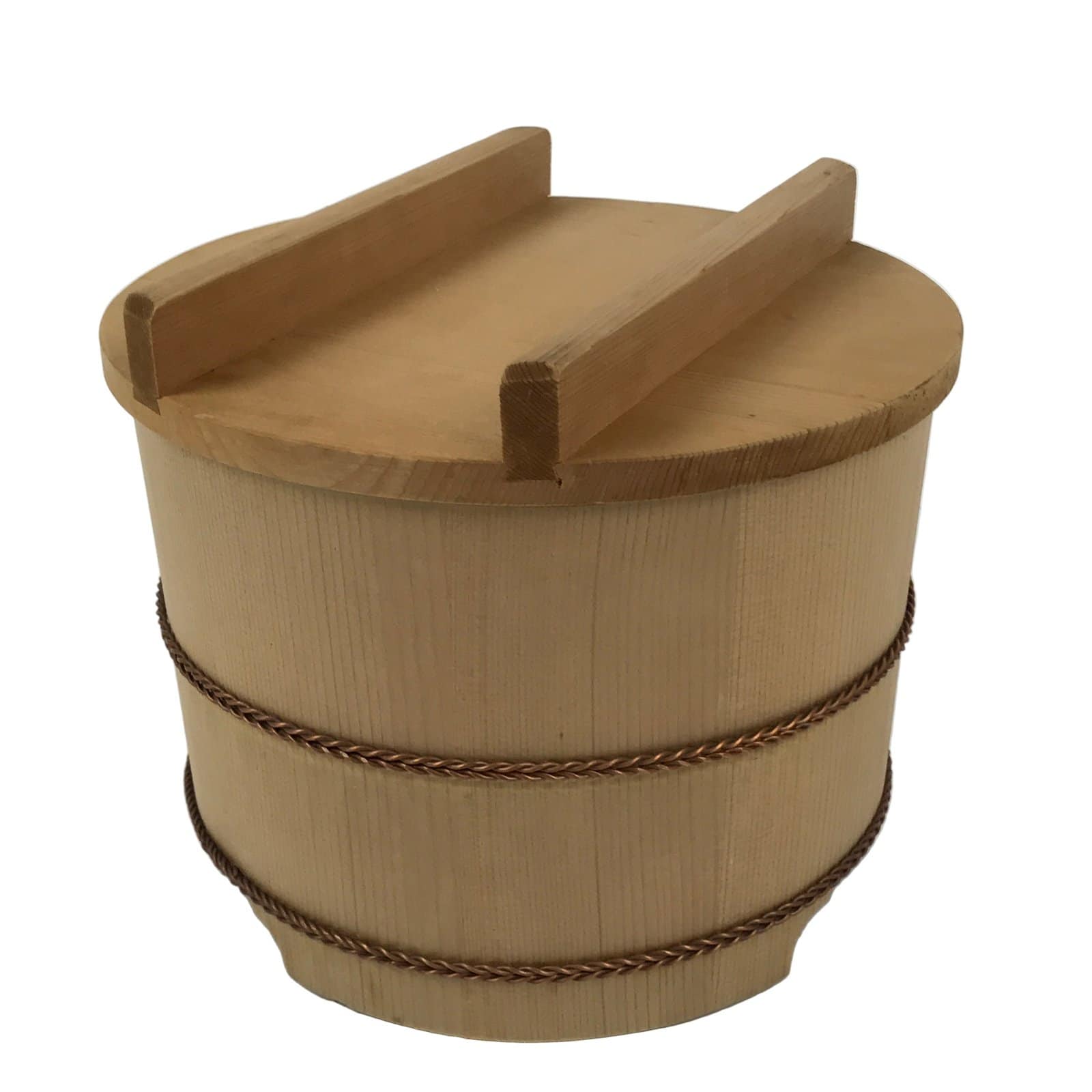 Japanese Handmade Lidded Wooden Oke Bucket Vtg Water Rice Storage BK48