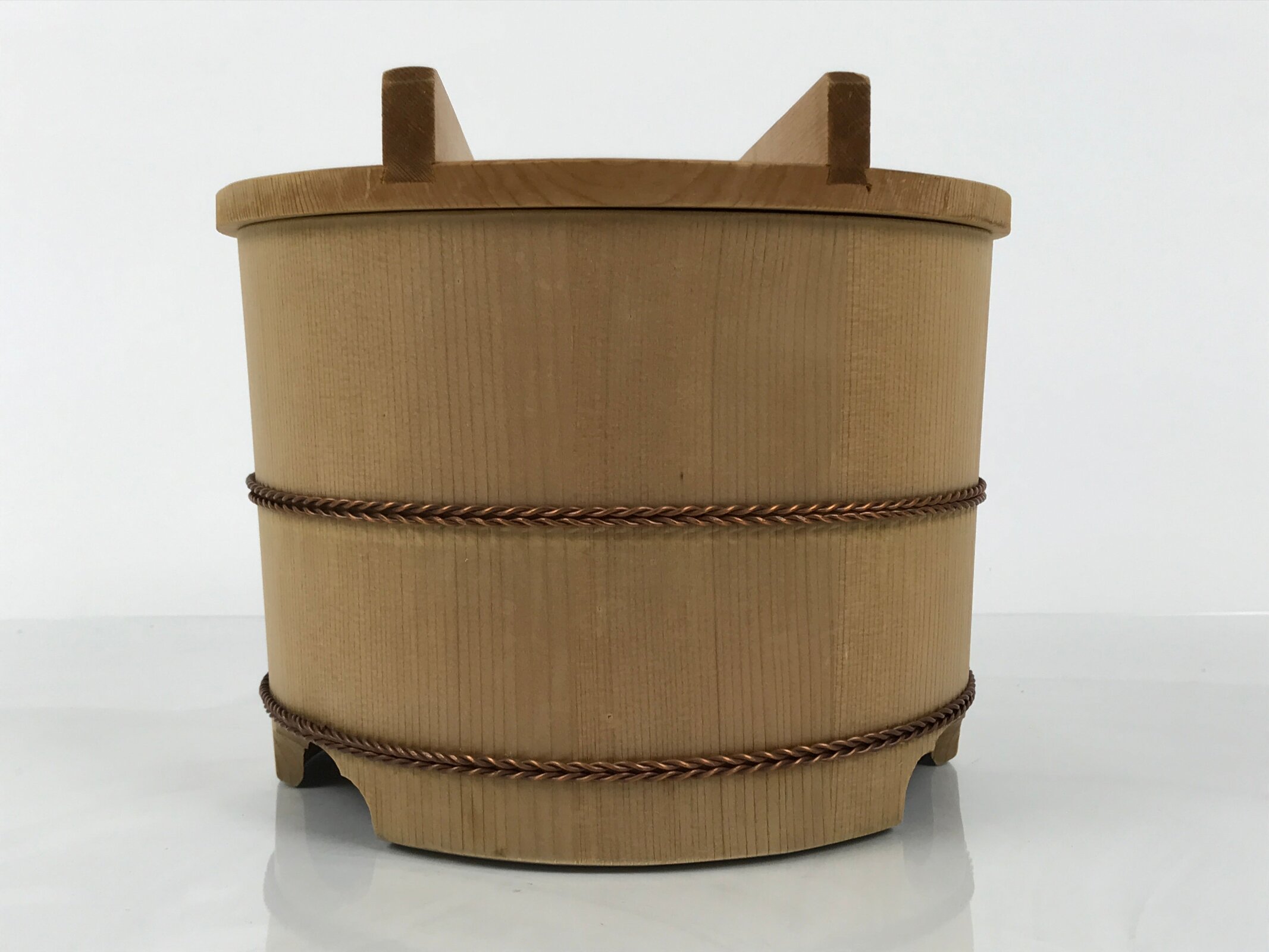 Japanese Handmade Lidded Wooden Oke Bucket Vtg Water Rice Storage BK48