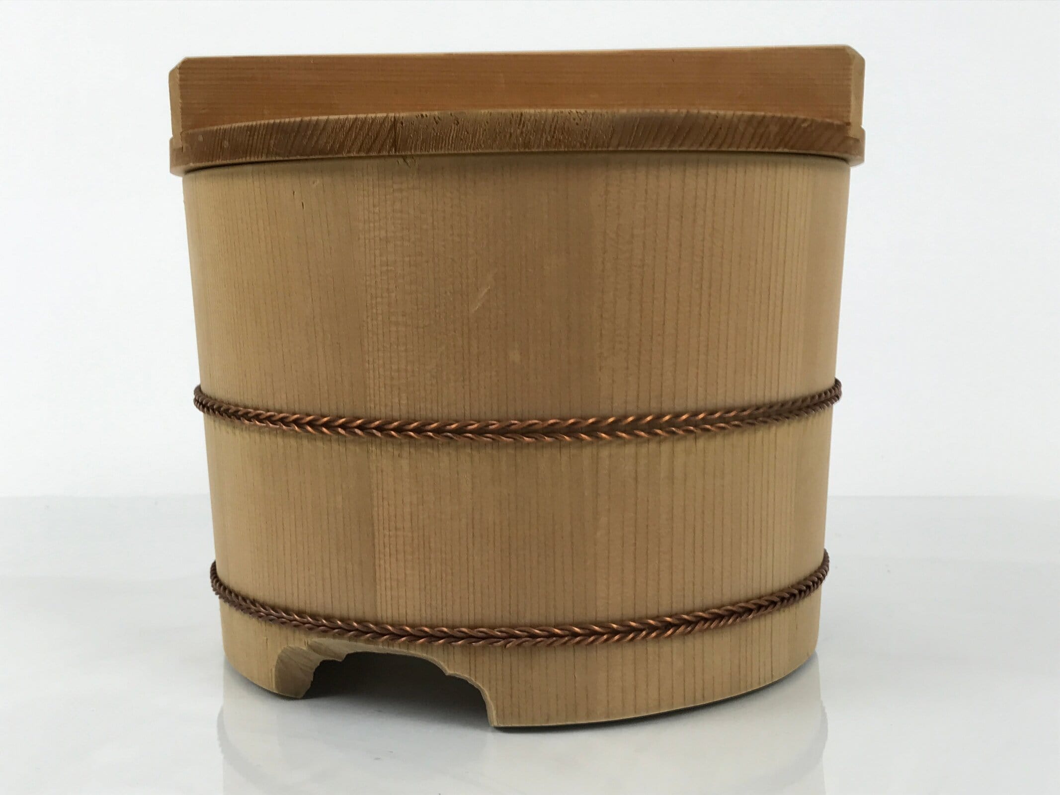 Japanese Handmade Lidded Wooden Oke Bucket Vtg Water Rice Storage BK48