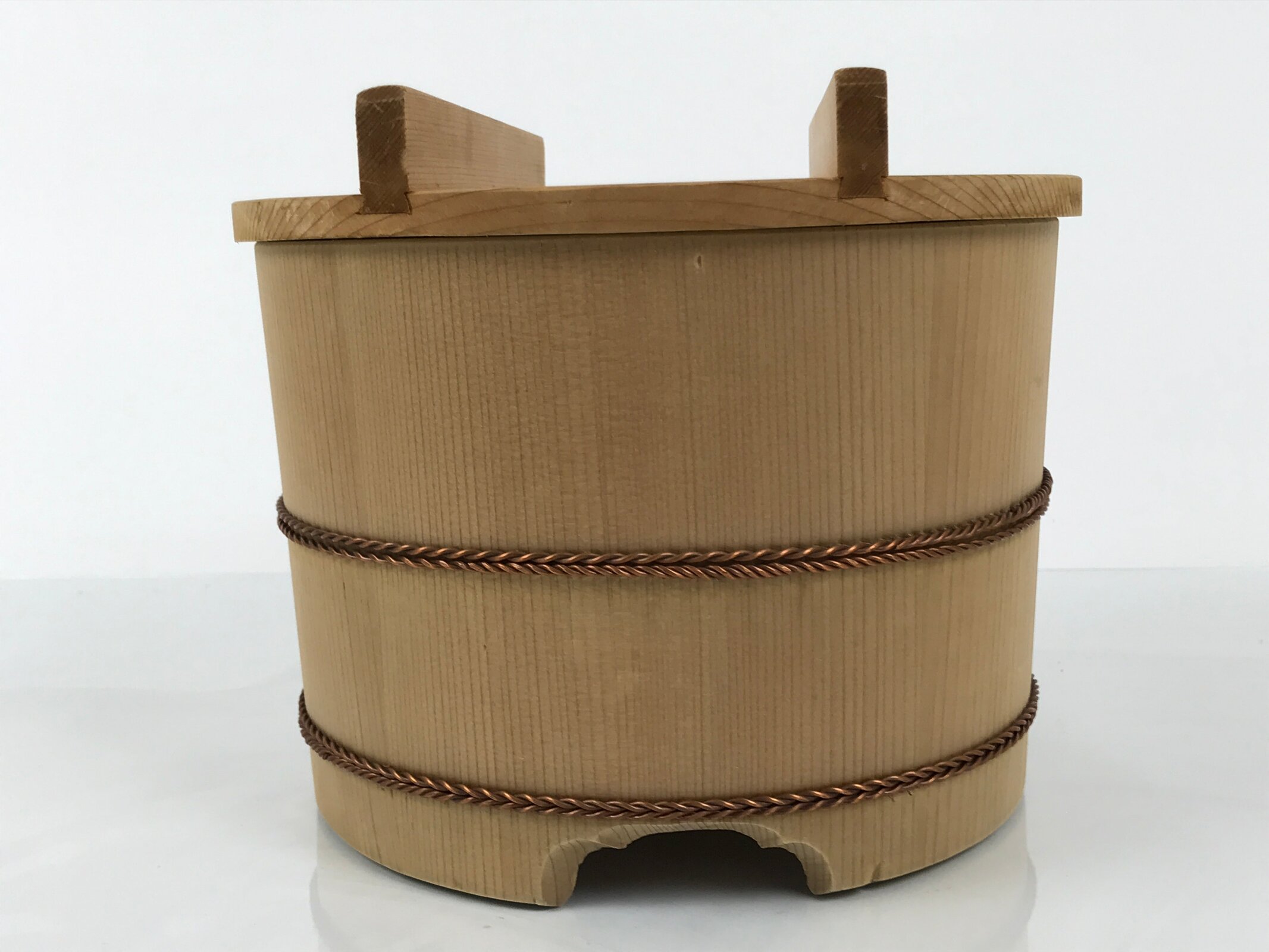 Japanese Handmade Lidded Wooden Oke Bucket Vtg Water Rice Storage BK48
