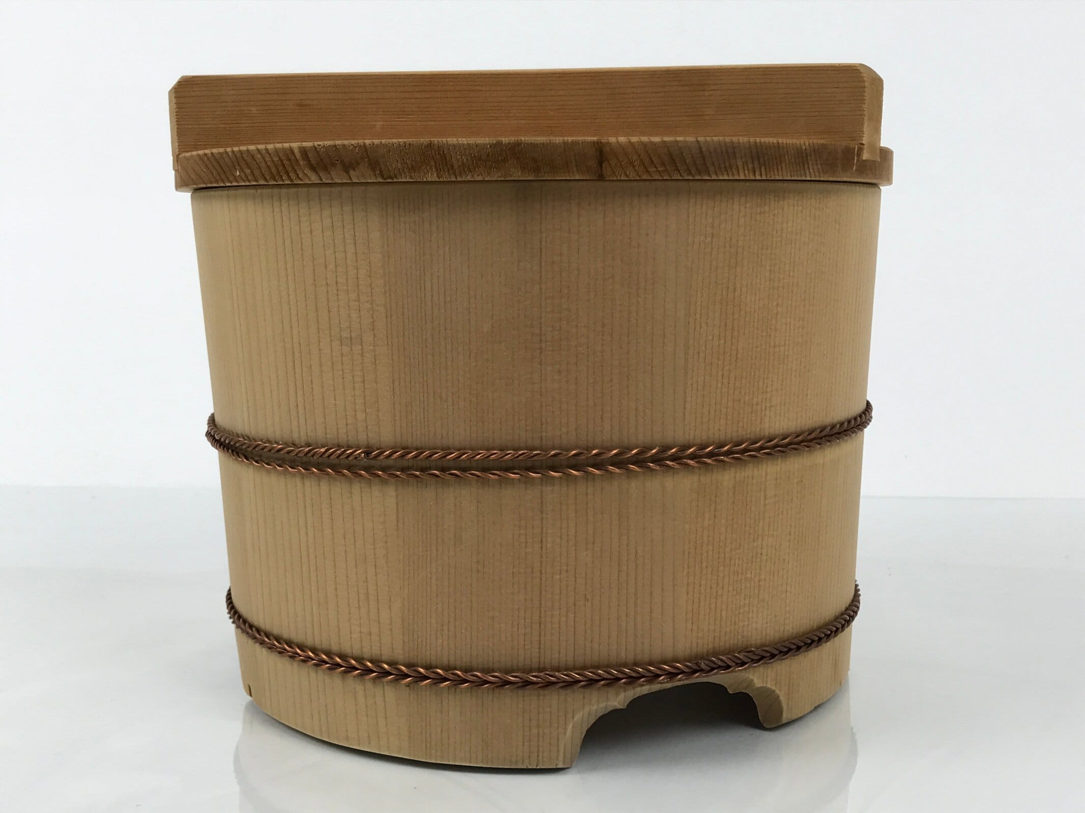 Japanese Handmade Lidded Wooden Oke Bucket Vtg Water Rice Storage BK48