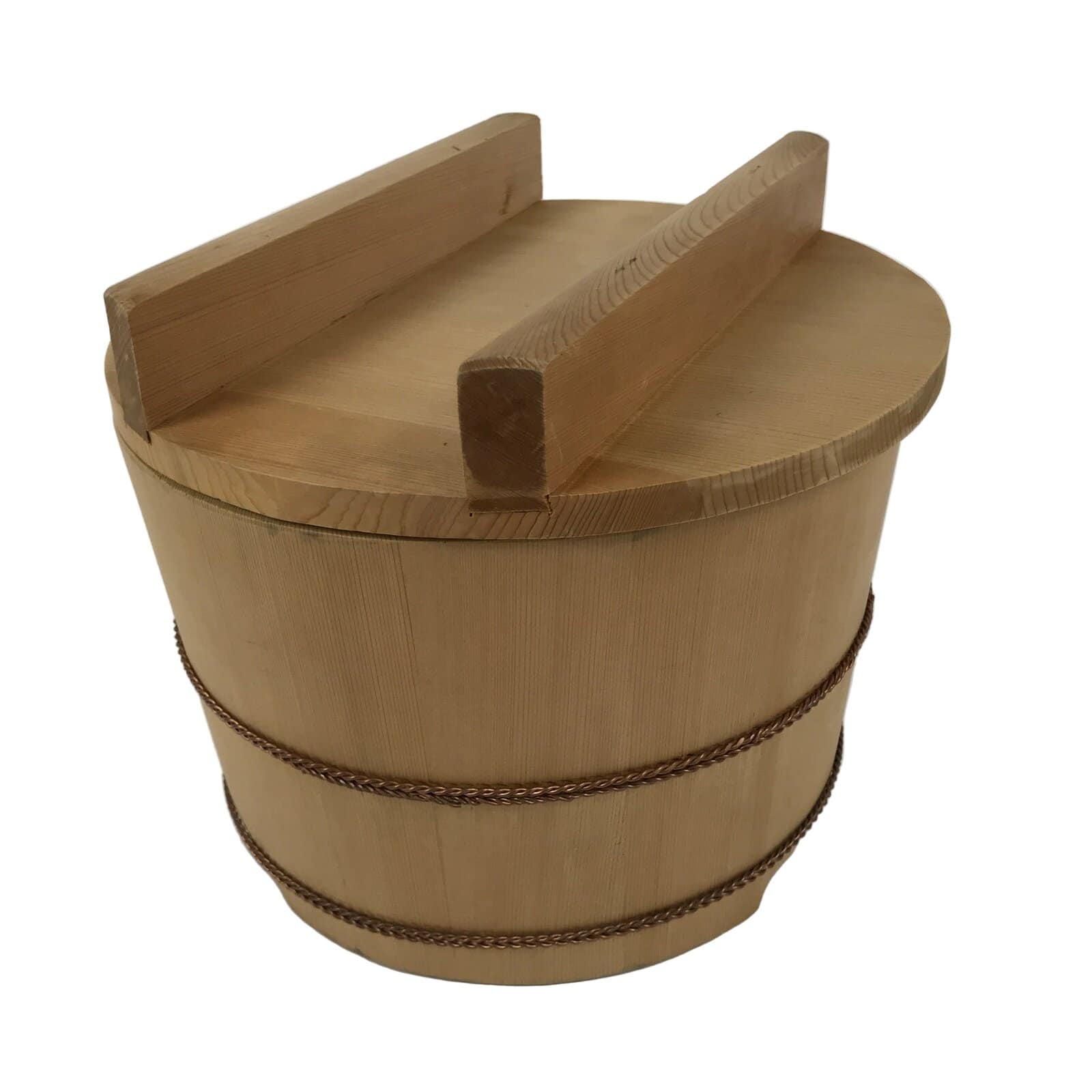 Japanese Handmade Lidded Wooden Oke Bucket Vtg Water Rice Storage BK50