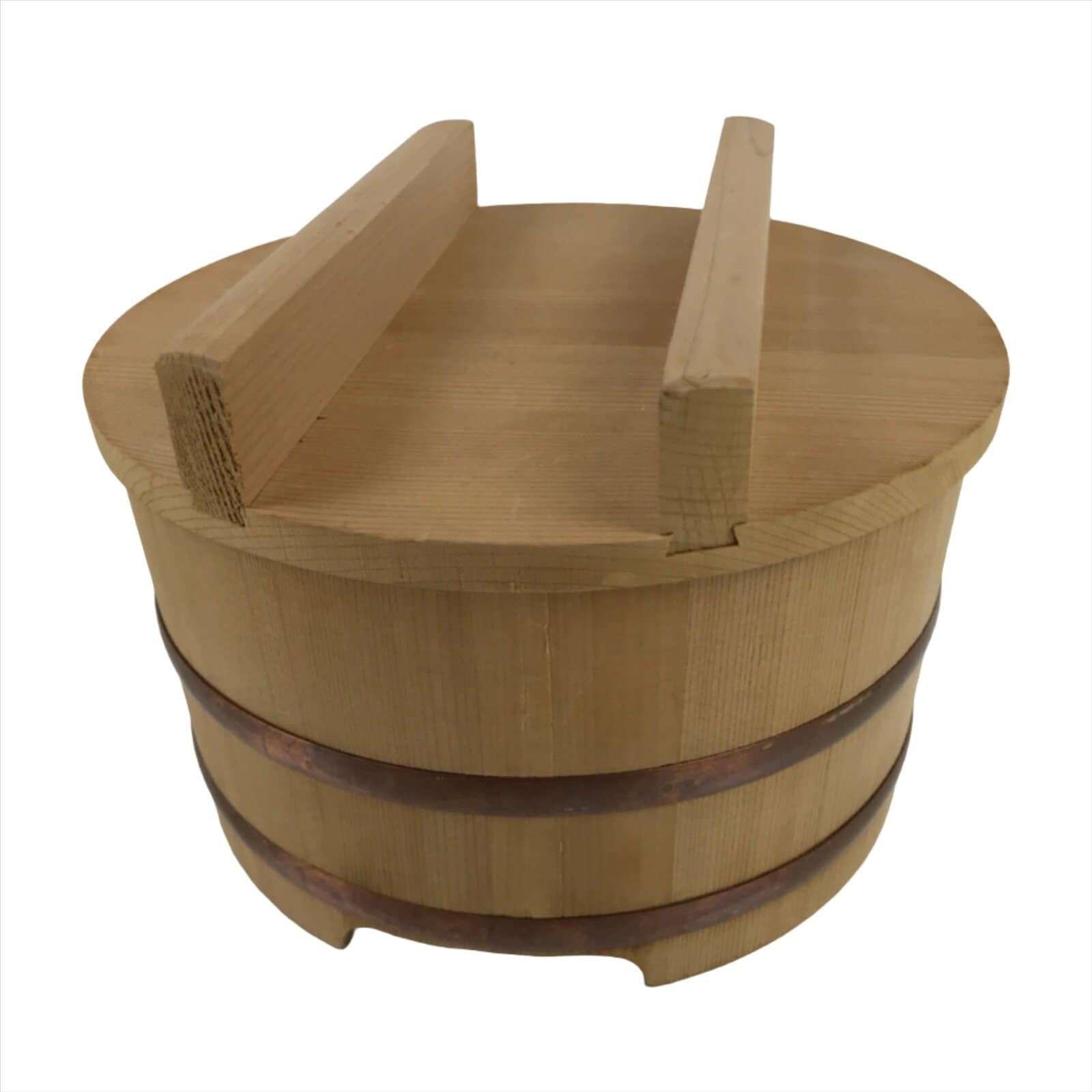 Japanese Handmade Lidded Wooden Small Oke Bucket Vtg Water Rice Storage BK28