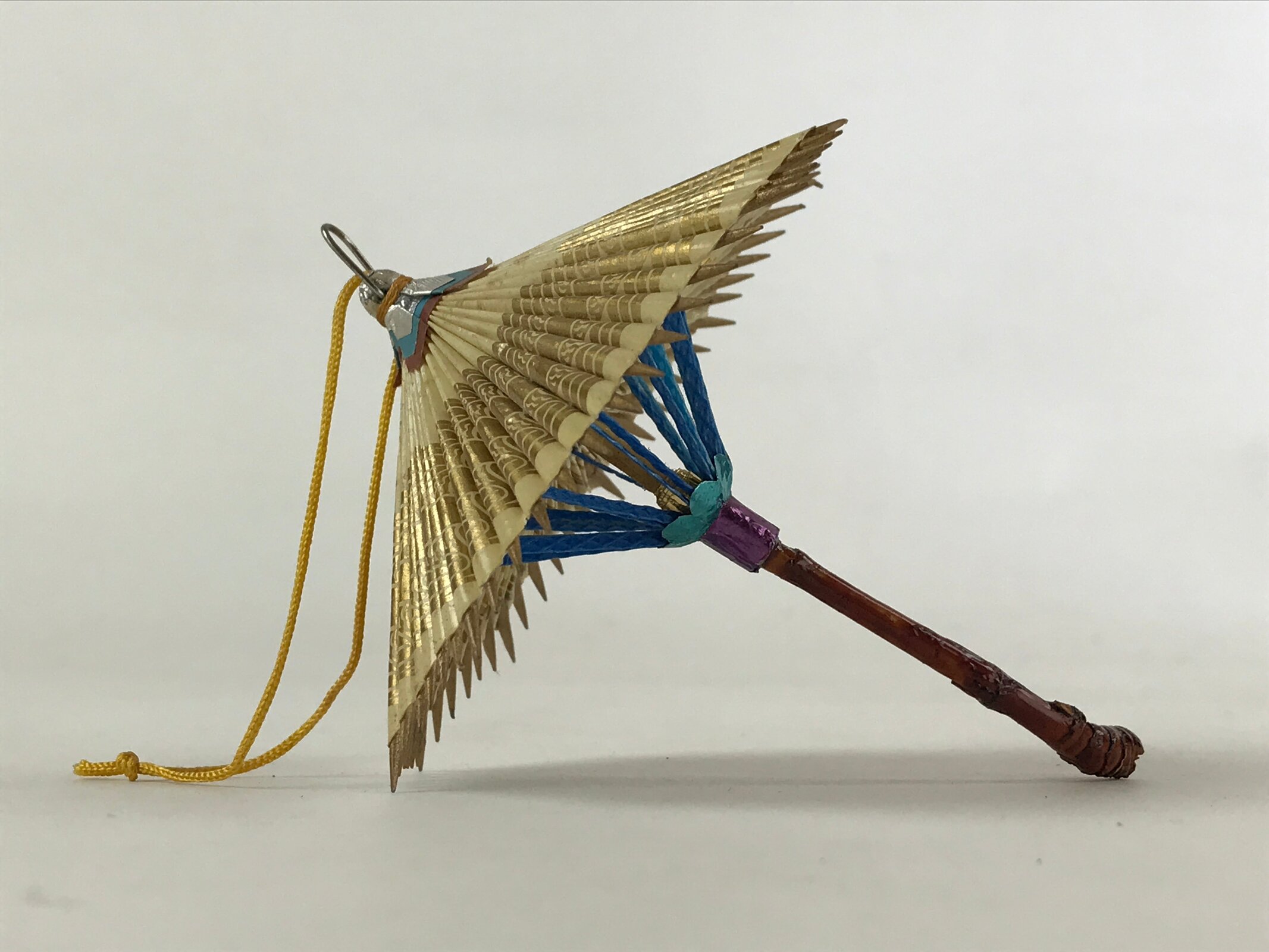 Japanese Handmade Miniature Umbrella Figurine Vtg Kasa Bamboo Decoration JK589