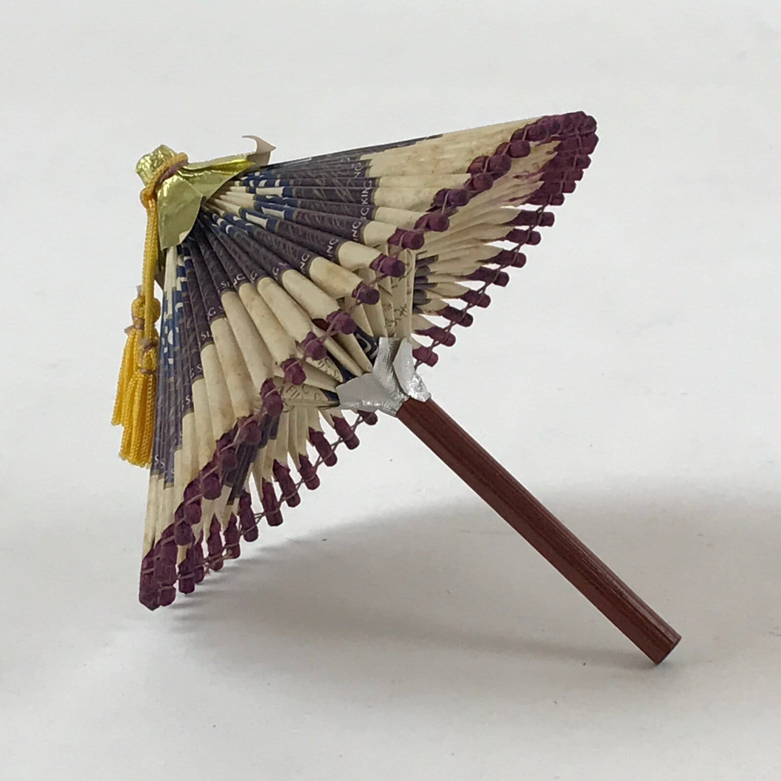 Japanese Handmade Miniature Umbrella Figurine Vtg Kasa Decoration Purple JK592