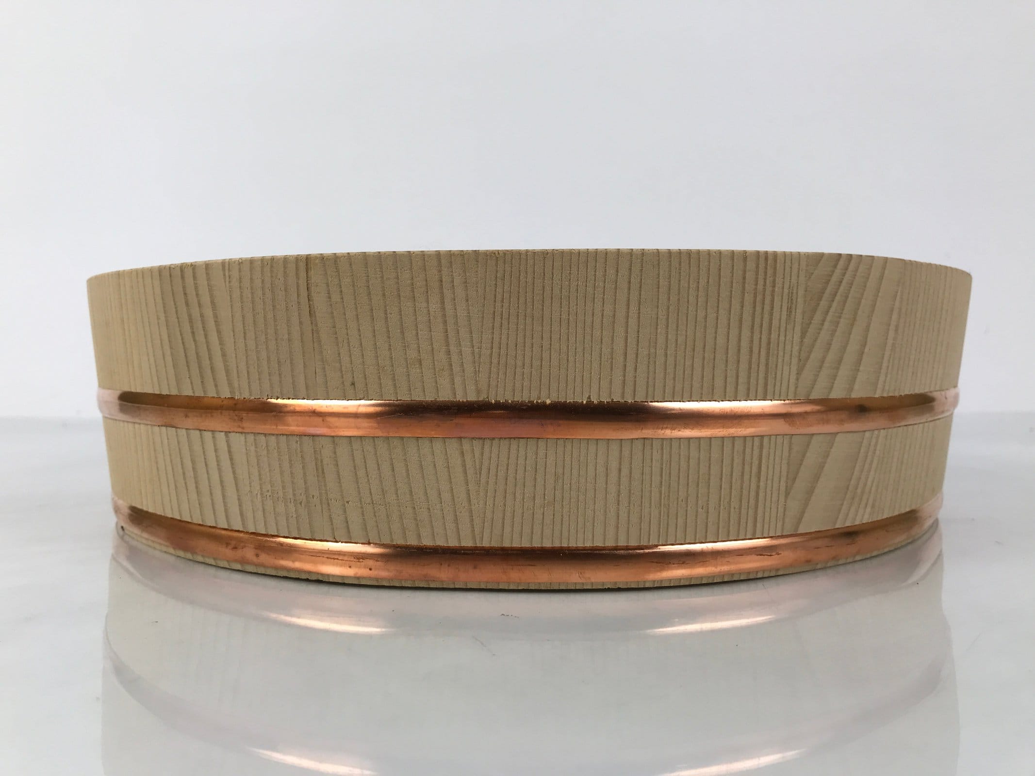 Japanese Handmade Natural Wood Bucket Sushioke Vtg Oke Hangiri Copper Band BK54