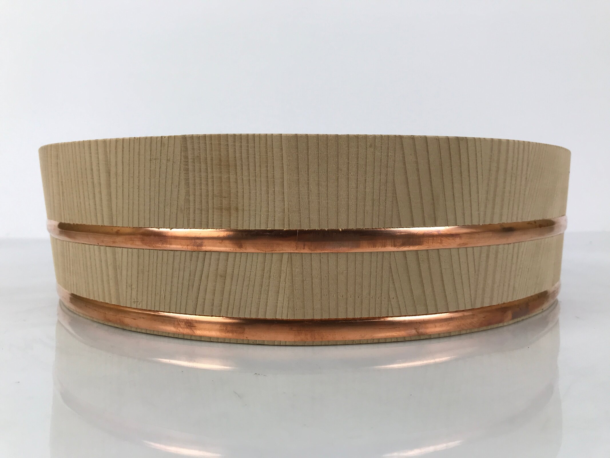 Japanese Handmade Natural Wood Bucket Sushioke Vtg Oke Hangiri Copper Band BK54
