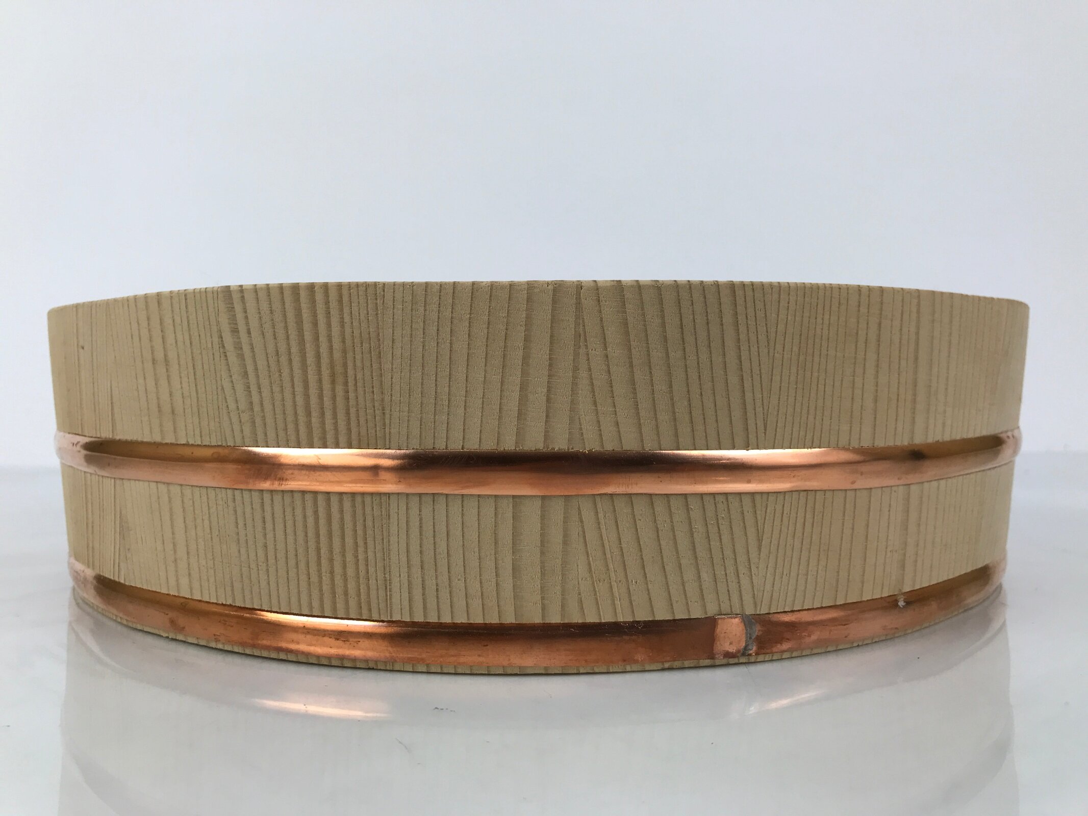 Japanese Handmade Natural Wood Bucket Sushioke Vtg Oke Hangiri Copper Band BK54
