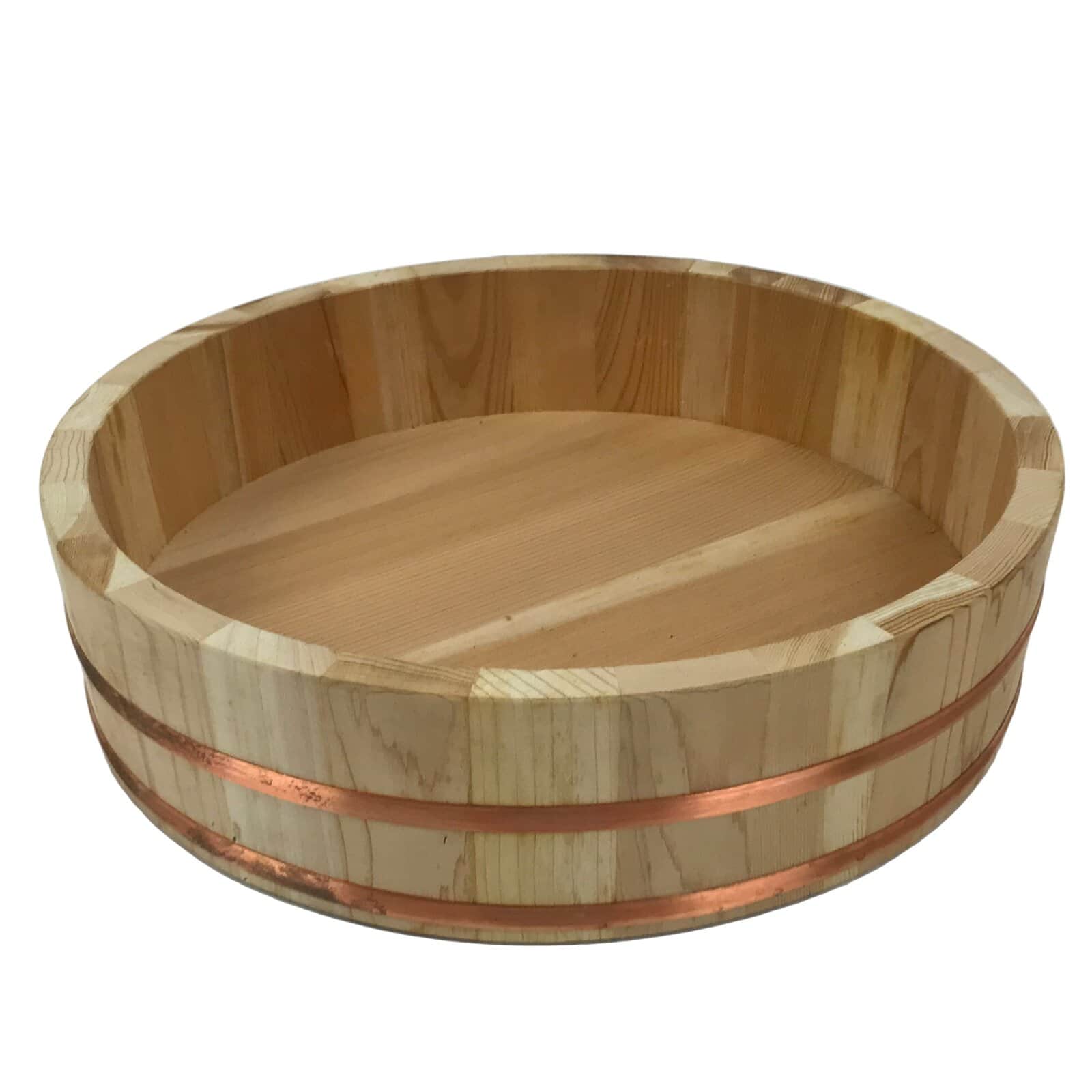 Japanese Handmade Natural Wood Bucket Sushioke Vtg Oke Hangiri Copperl Band BK49