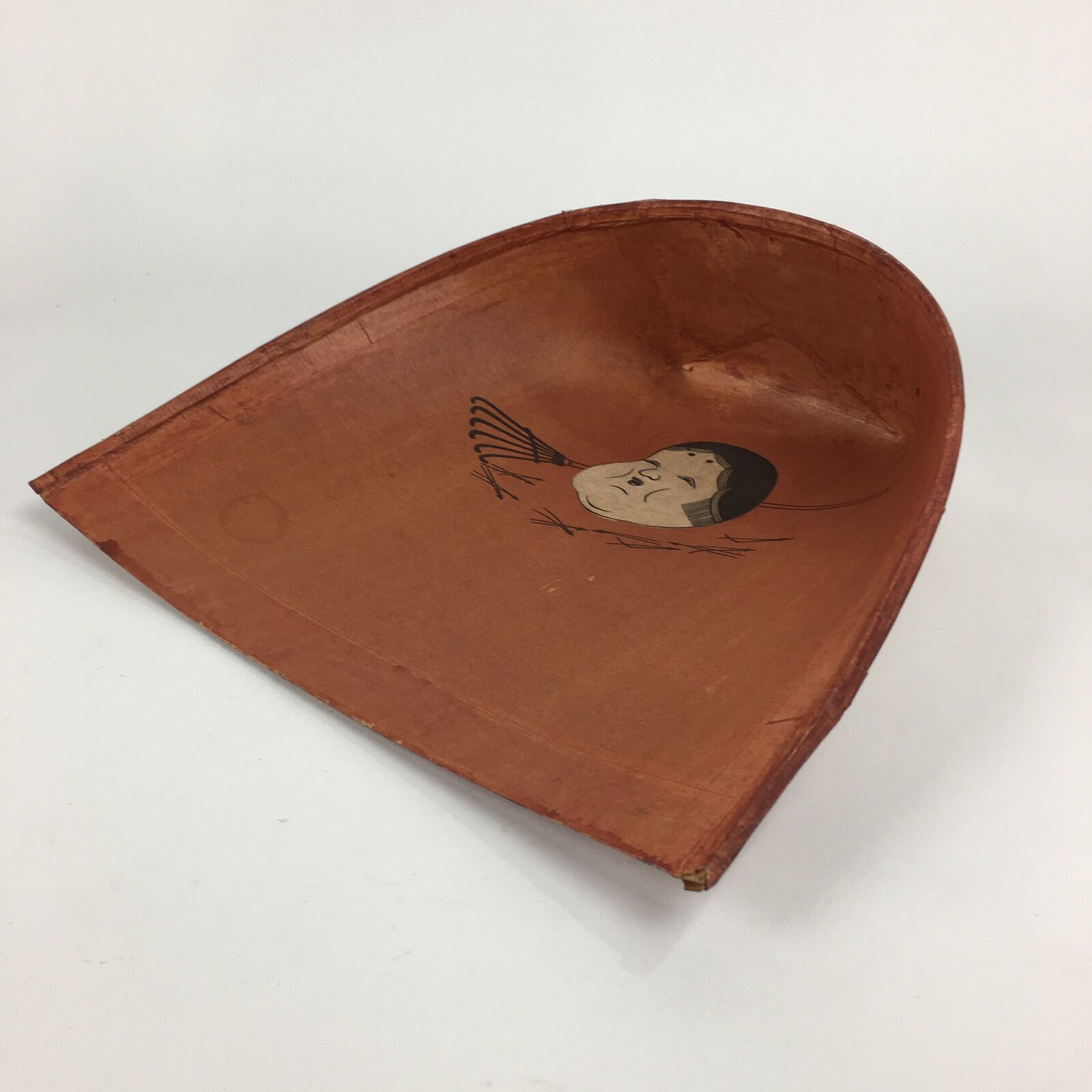 Japanese Handmade Paper Dustpan Vtg Chiritori Okame Lady Brown JK257